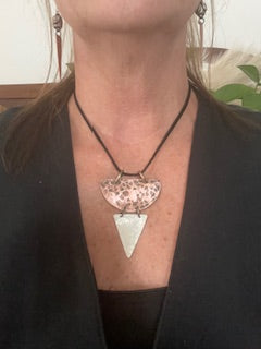 Hammered Copper & Silver Leather Necklace