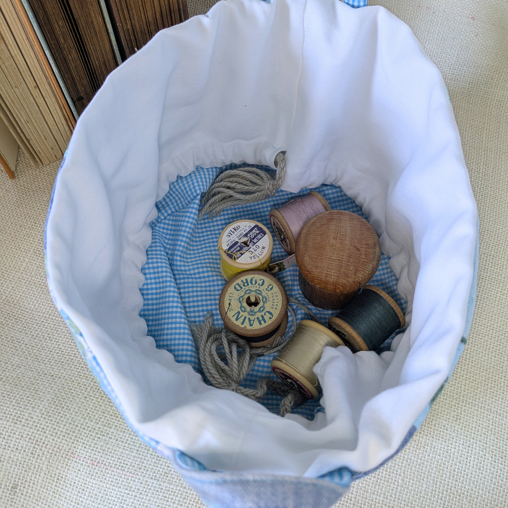 Project Bag Upcycled Denim, Craft Storage, Sky Blue Large