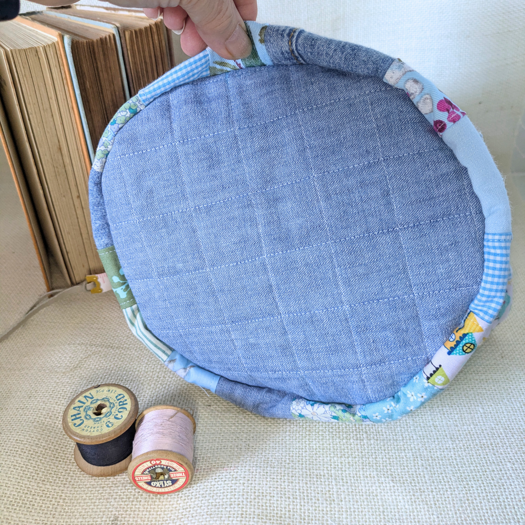 Project Bag Upcycled Denim, Craft Storage, Sky Blue Large