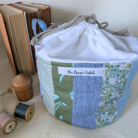 Project Bag Upcycled Denim, Craft Storage, Sky Blue Large