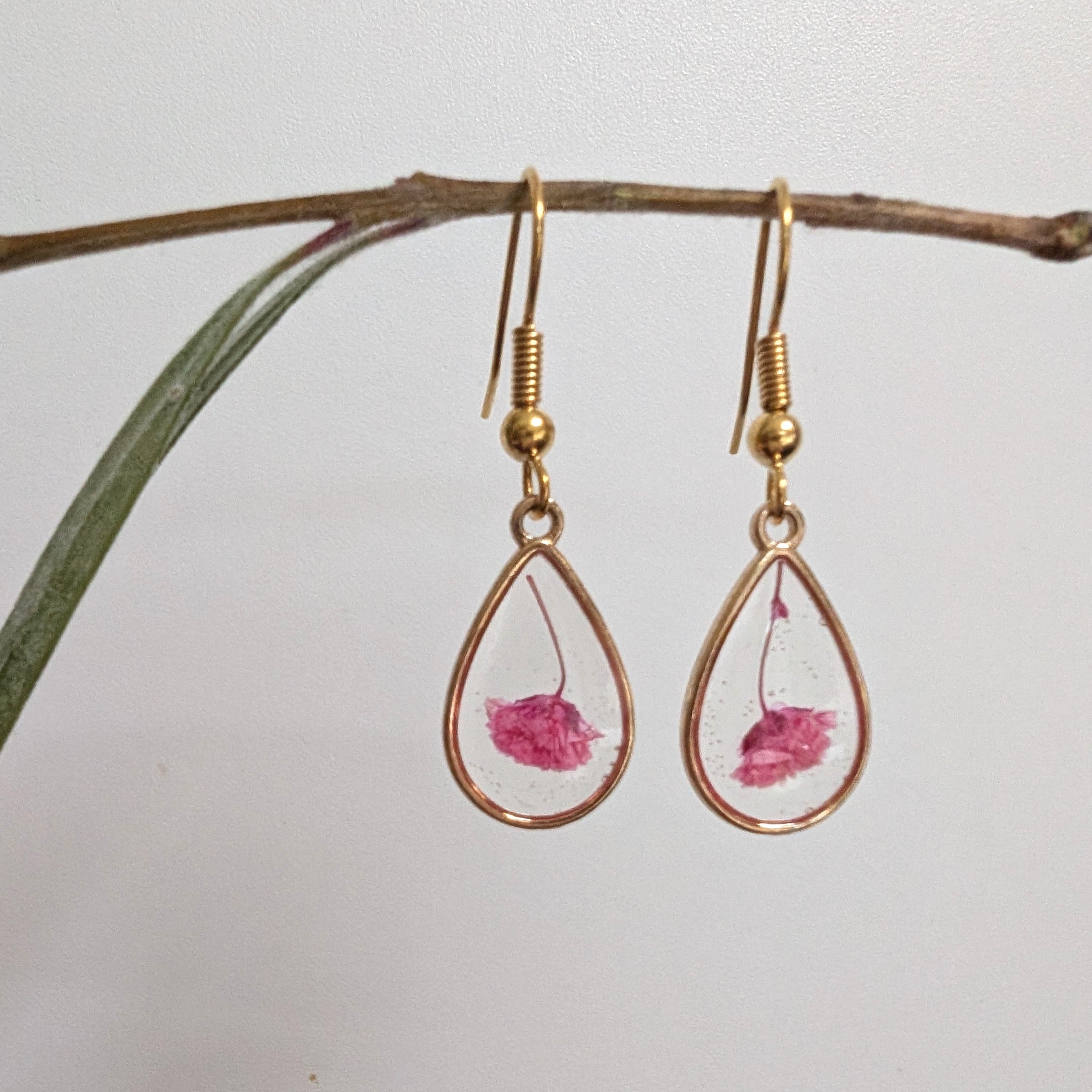 Pink Baby's Breath teardrop earrings