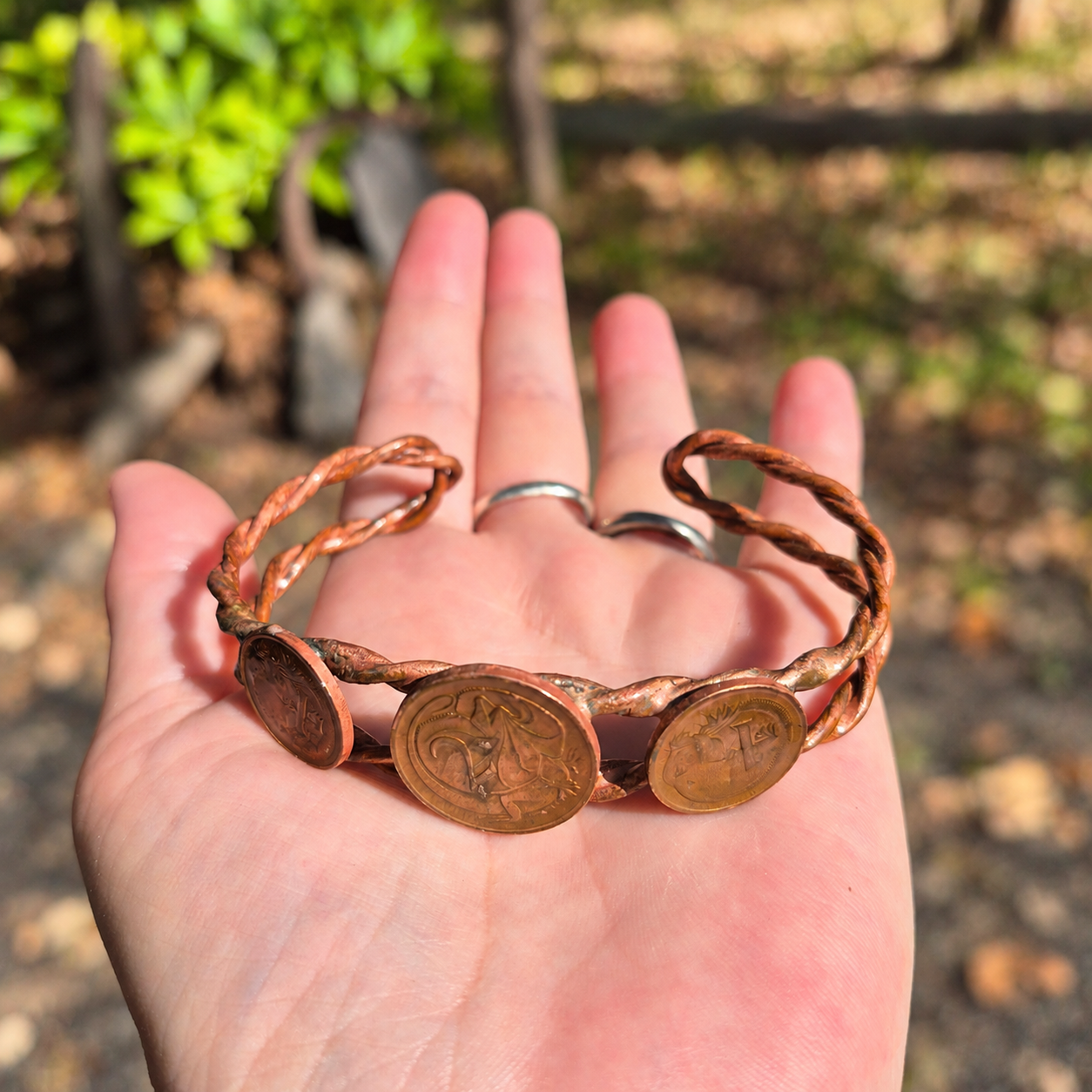 Handmade Vintage Coin Copper Cuff Bracelet B023