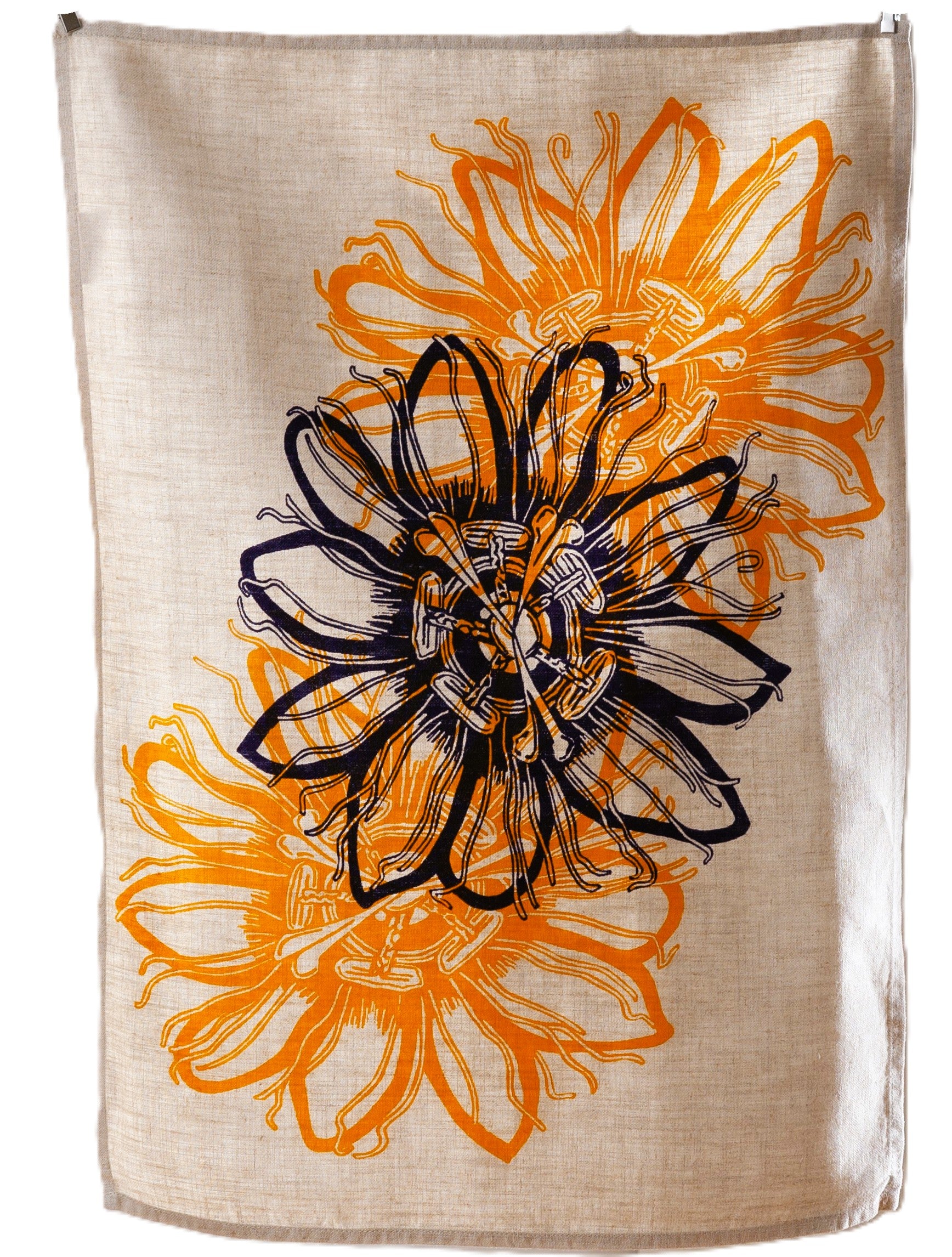 Hand Screen Printed Linen Tea Towels- Passionflower
