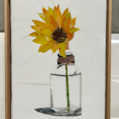 Stained Glass Mosaic Sunflower Still Life Oak Frame