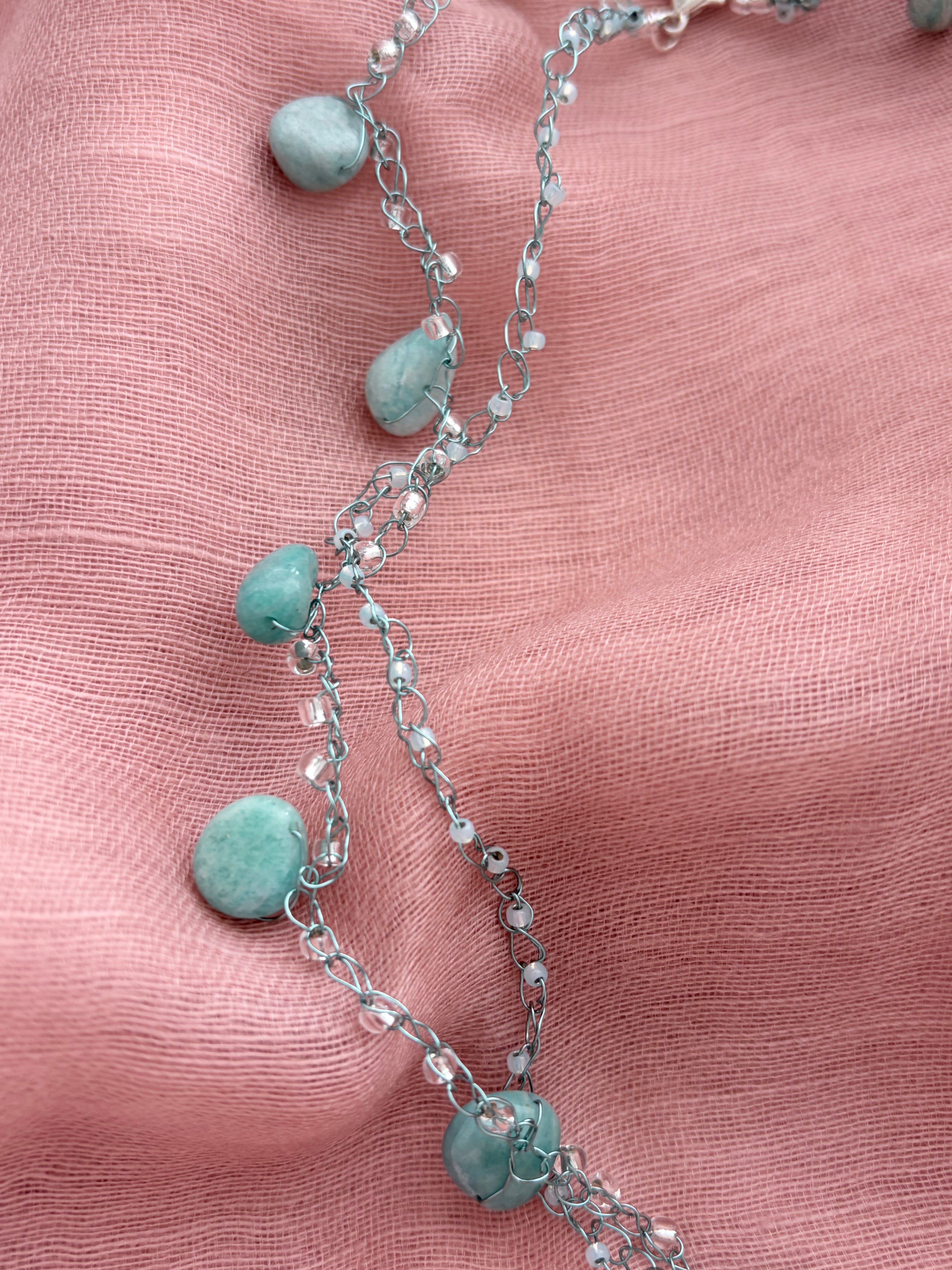 Amazonite Double Crochet Chain Necklace “Ocean 2”