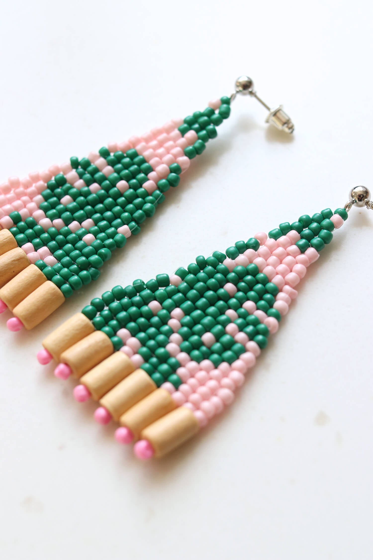 Summery Leaf Beaded Earrings