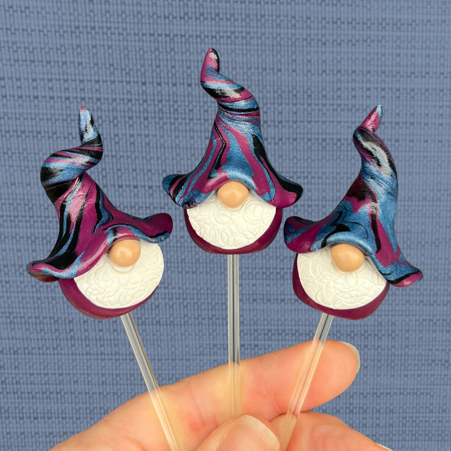 Whimsical polymer clay gnome trio - Flombay, Anker & Bru