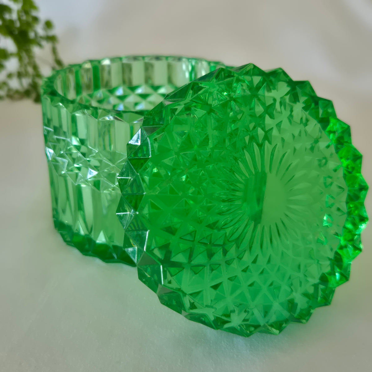 Geometric Green Resin Jar with Lid