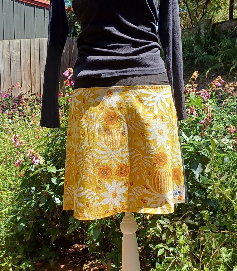 Australian Flower Skirt in Warm Yellows with Denim Back