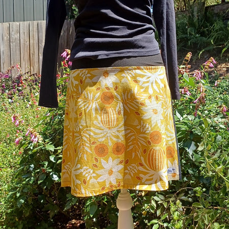 Australian Flower Skirt in Warm Yellows with Denim Back