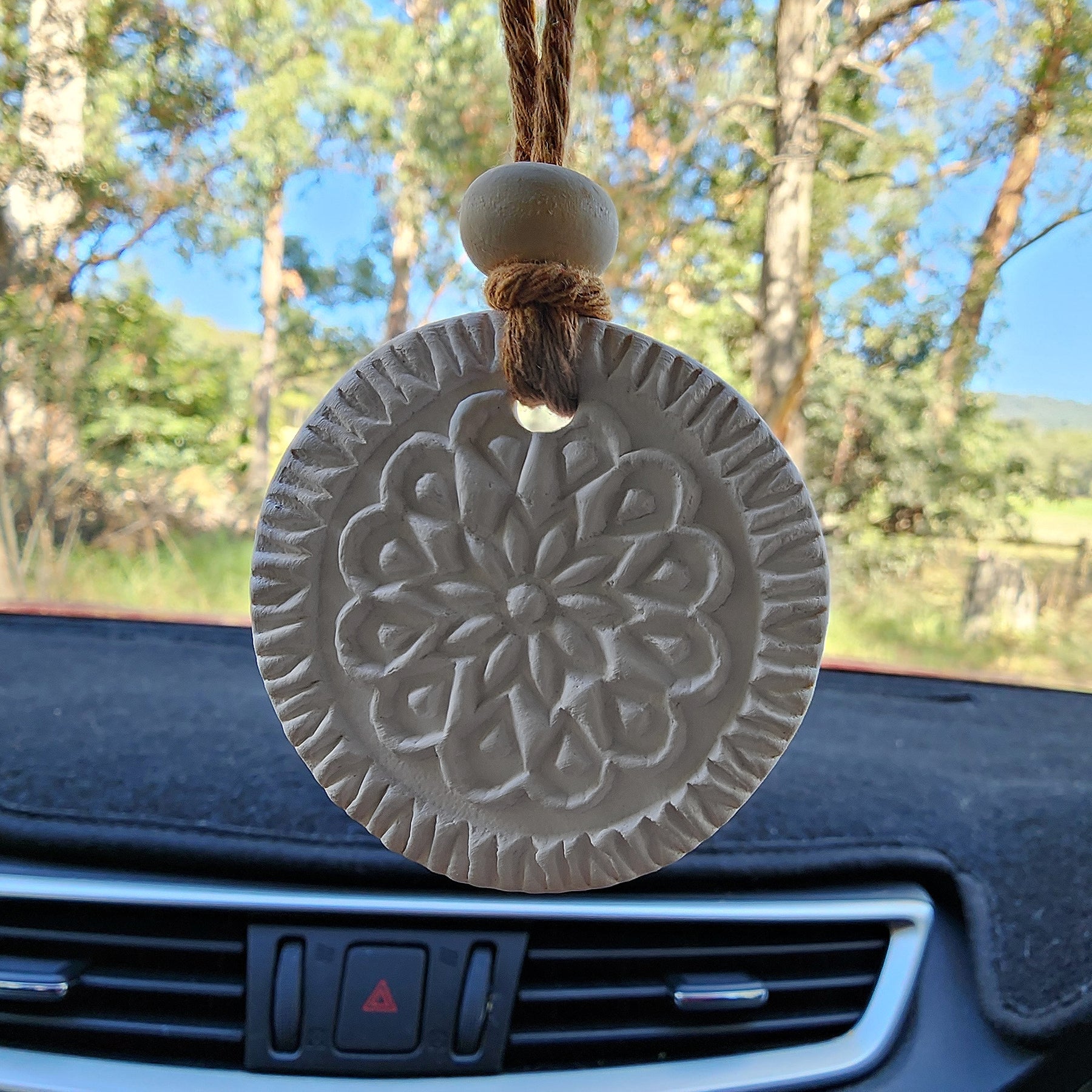 Ceramic Car Diffuser with Essential Oil. Handmade porcelain clay air freshener. Gift box included
