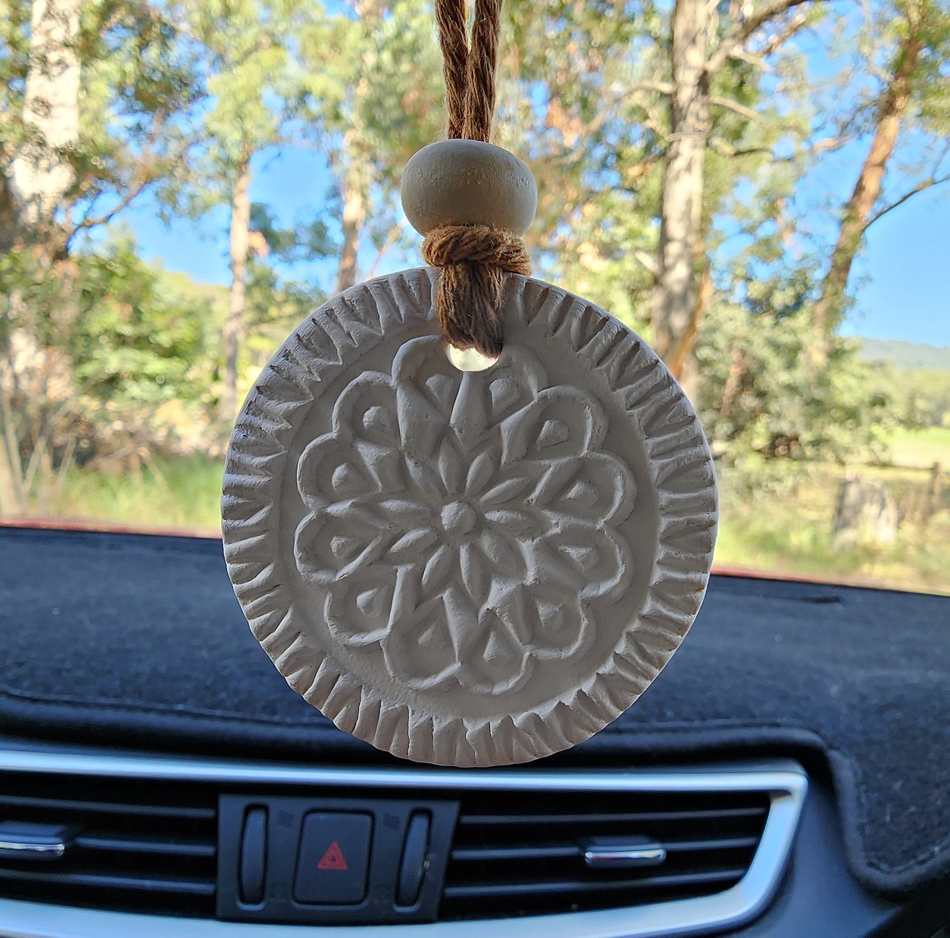Ceramic Car Diffuser with Essential Oil. Handmade porcelain clay air freshener. Gift box included