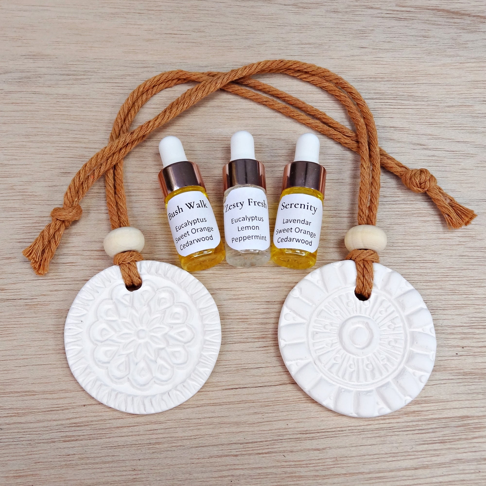 Ceramic Car Diffuser with Essential Oil. Handmade porcelain clay air freshener. Gift box included