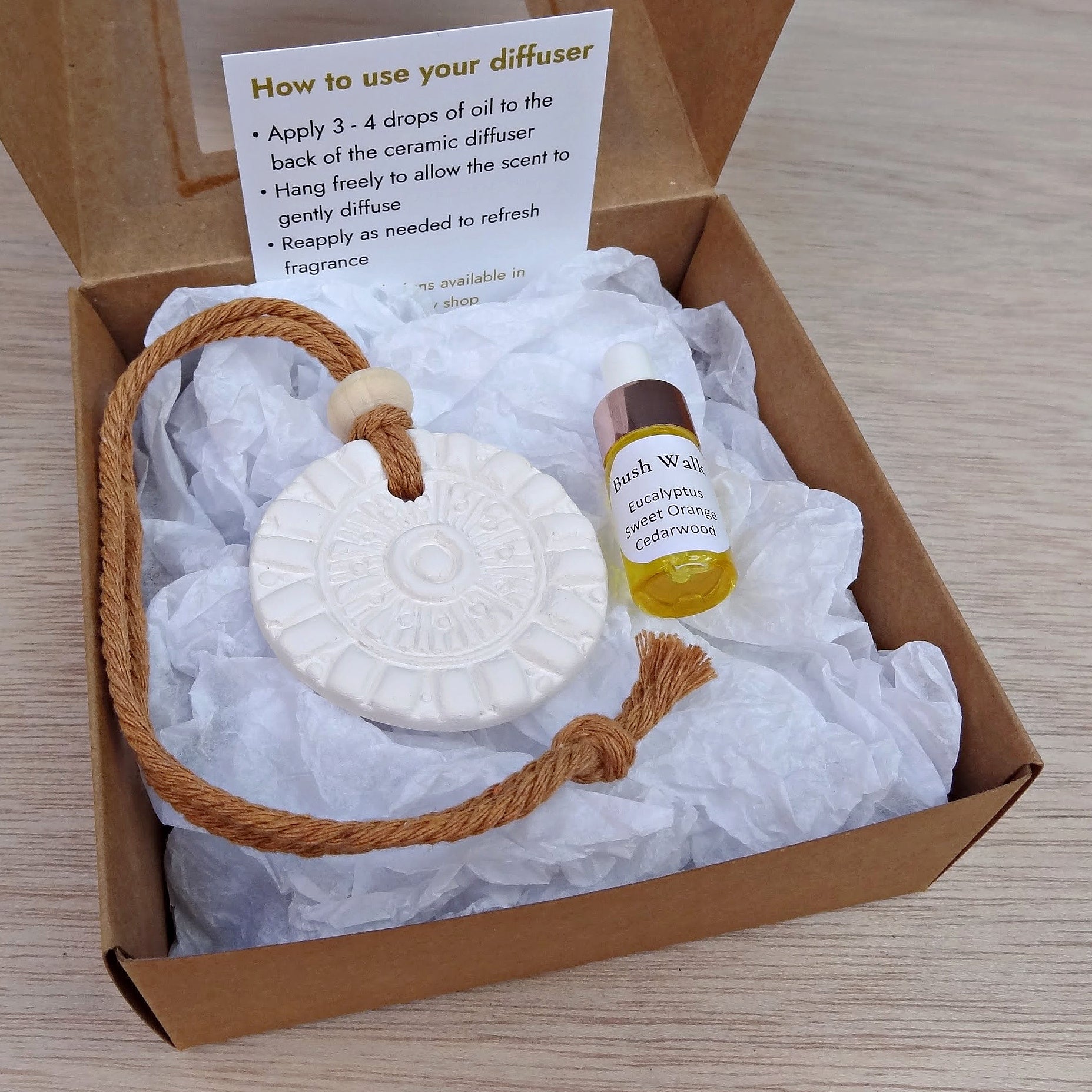 Ceramic Car Diffuser with Essential Oil. Handmade porcelain clay air freshener. Gift box included