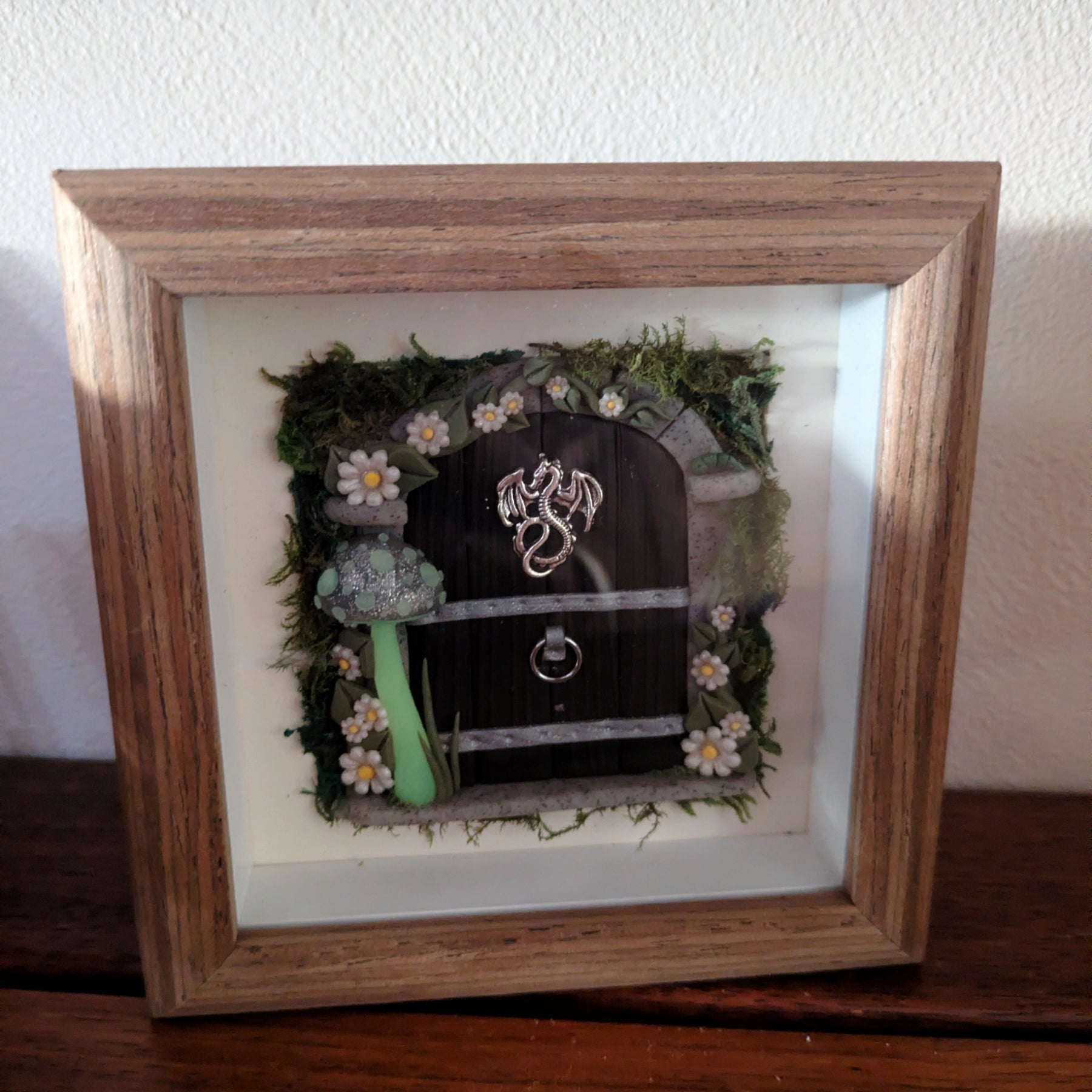 Medieval Dragon Fairy Door Shadow Box – Hand Sculpted Miniature Fantasy Decor