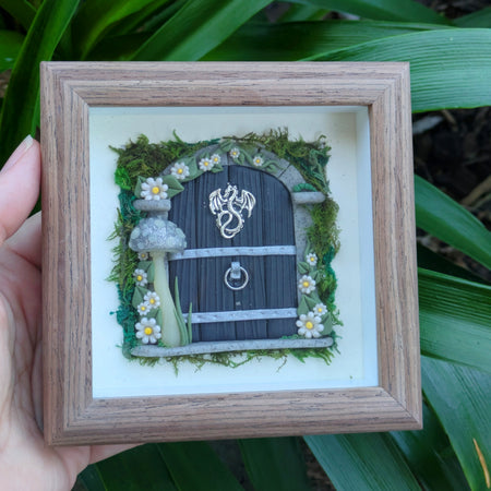 Medieval Dragon Fairy Door Shadow Box – Hand Sculpted Miniature Fantasy Decor