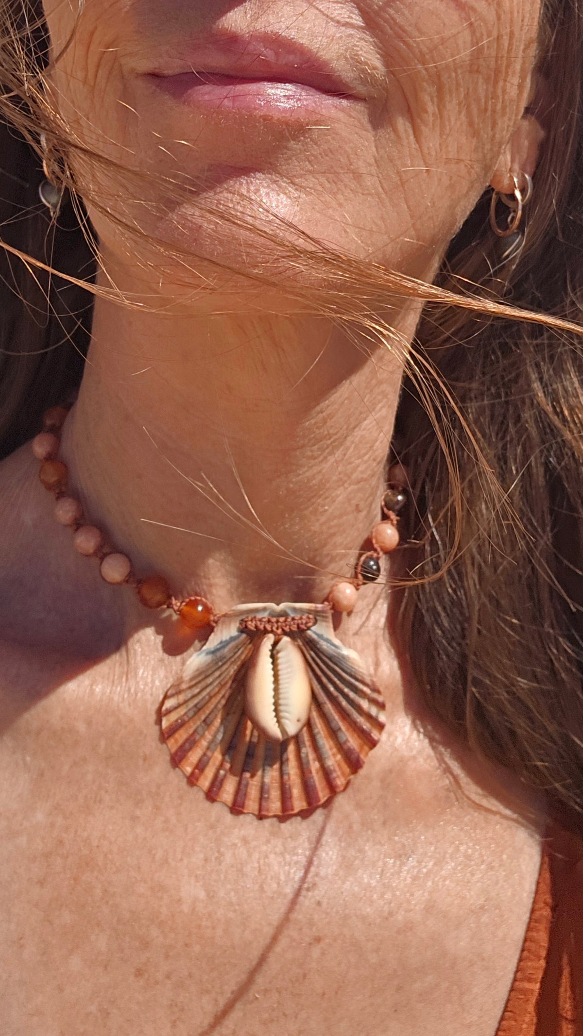 Mermaid Shell Necklace with Black Opal and Gemstones