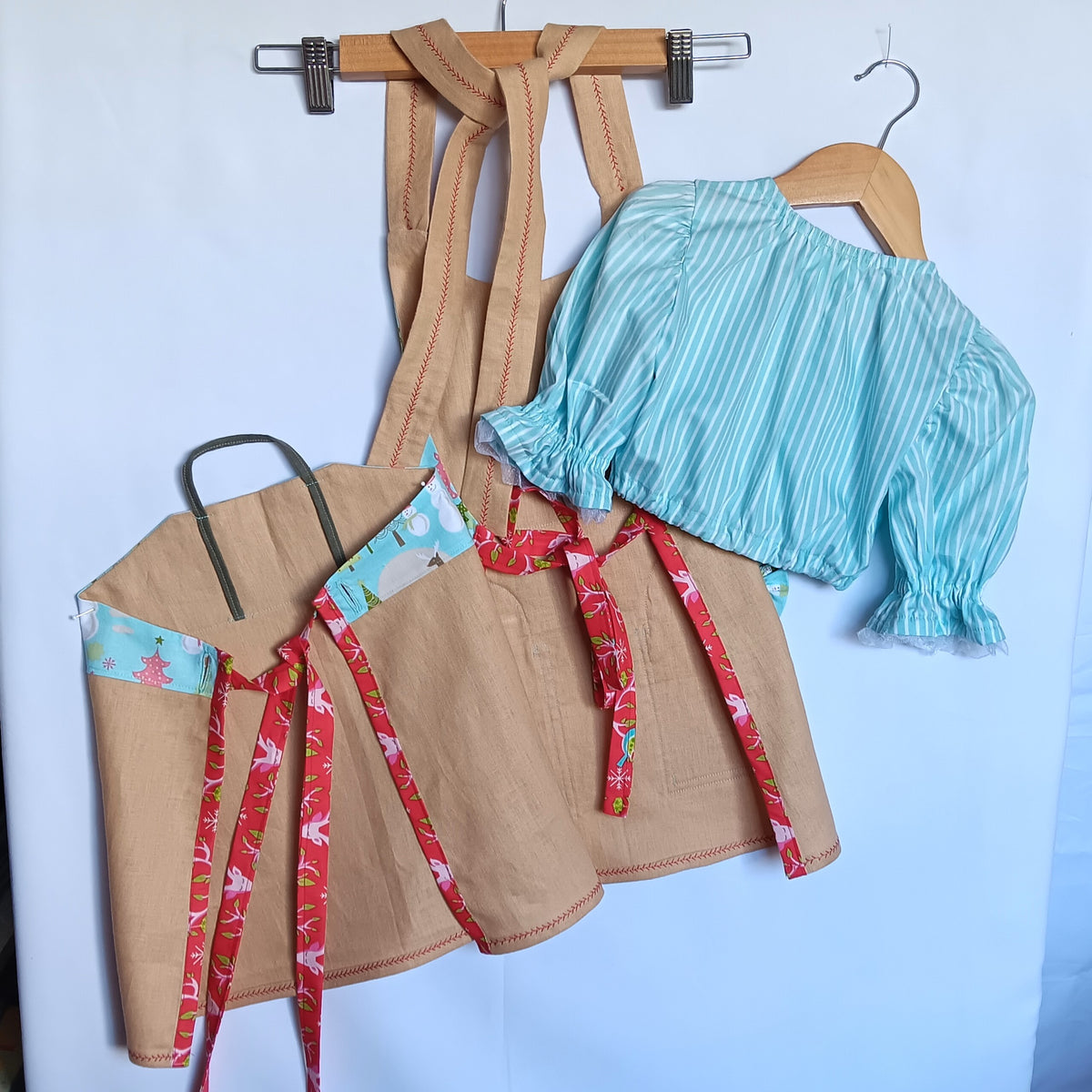 Girls Christmas 2 Piece Pinafore/Dirndl with Crop Top Outfit - Size 6-8