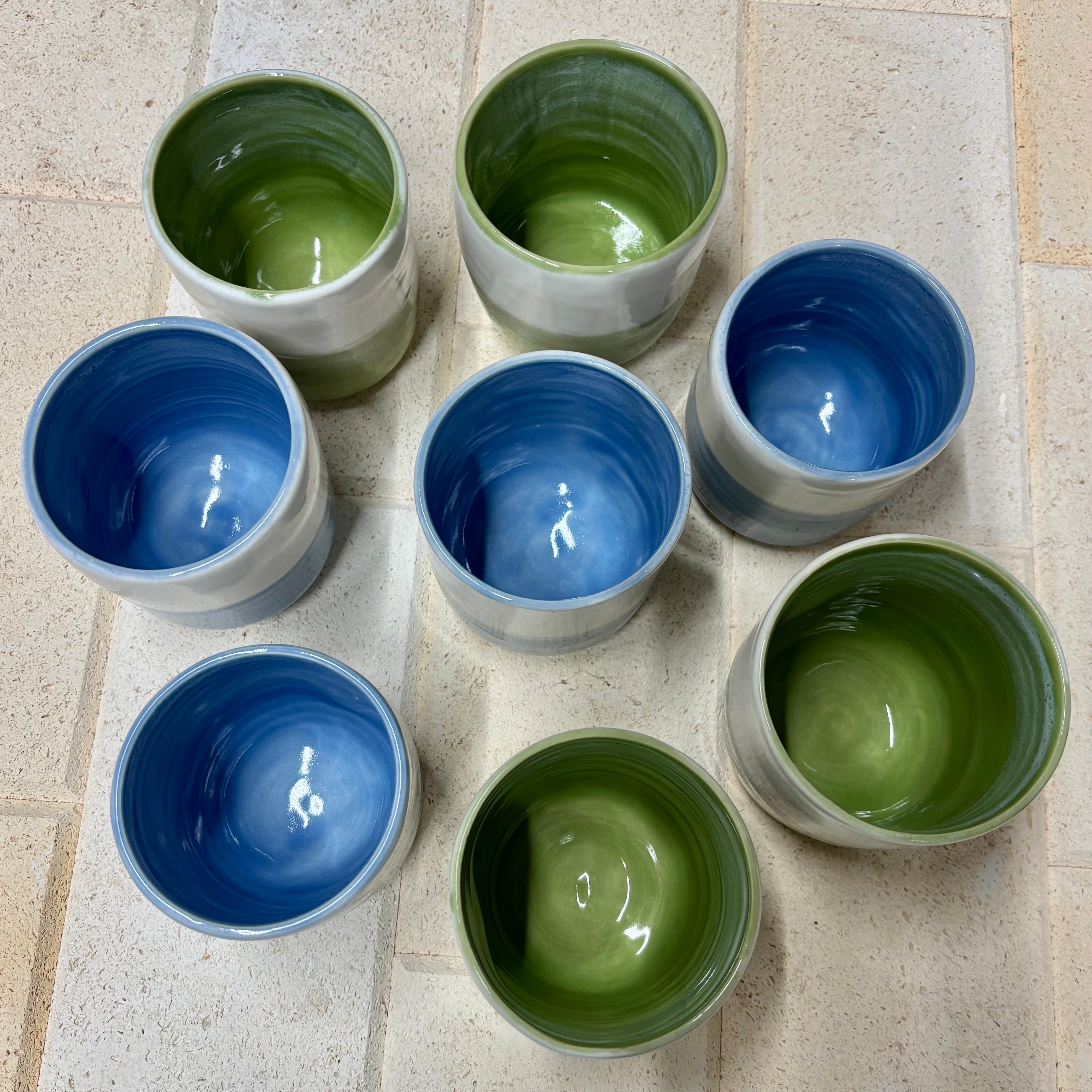 Handmade Ceramic Stoneware Cup | Wheel Thrown | Handleless | Thumb Print | Duo Colours