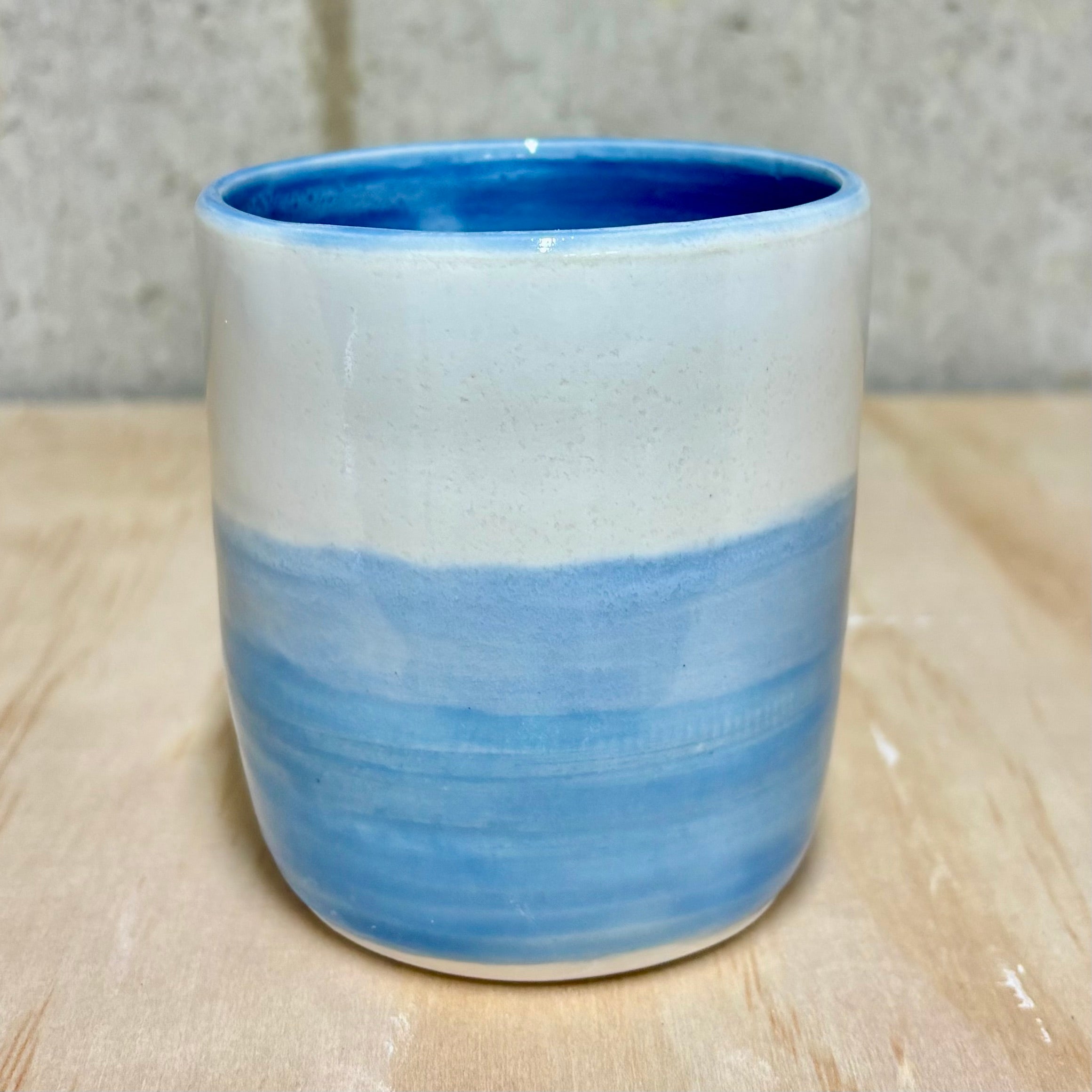 Handmade Ceramic Stoneware Cup | Wheel Thrown | Handleless | Thumb Print | Duo Colours