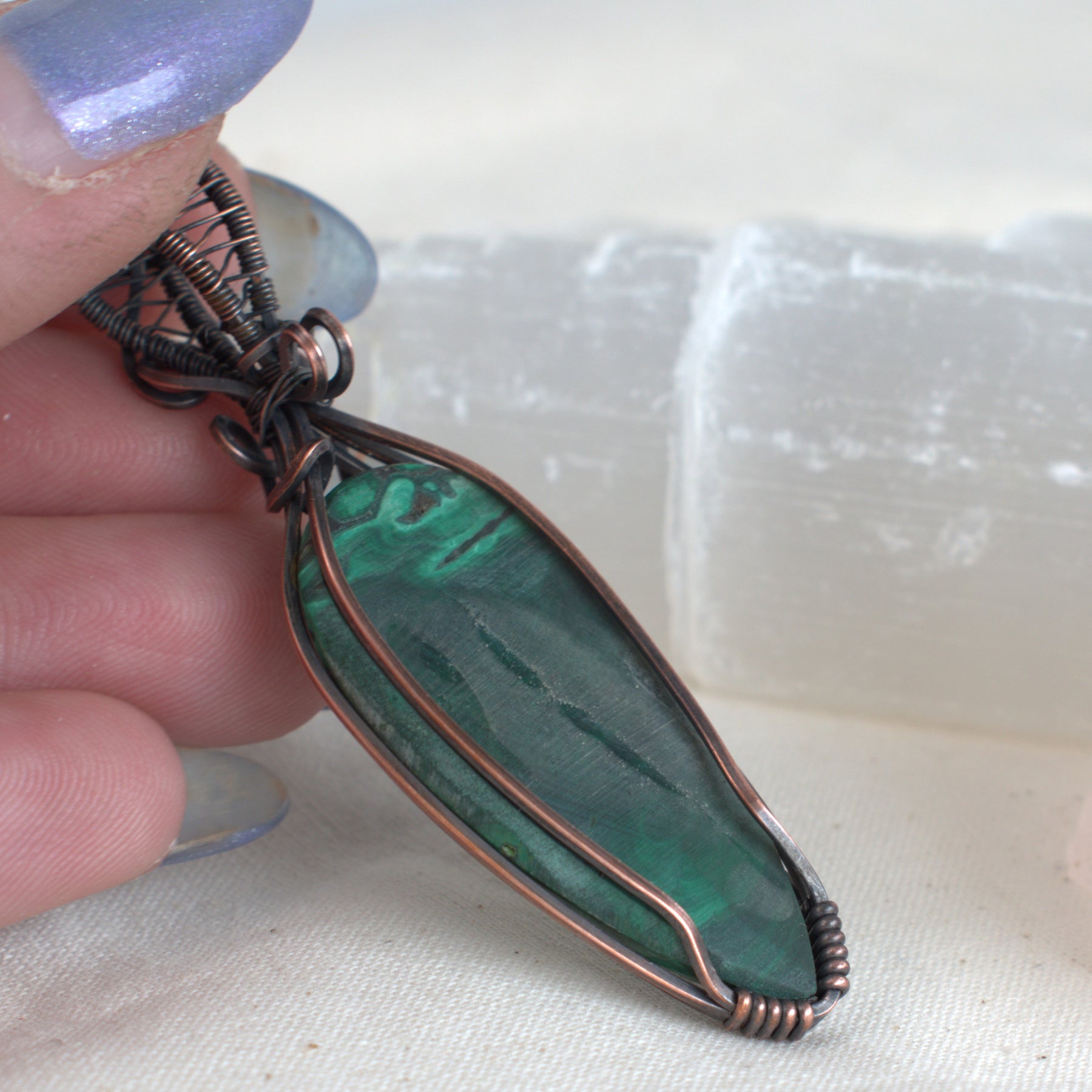 Emerald Pools - Malachite Copper Wrapped Pendant