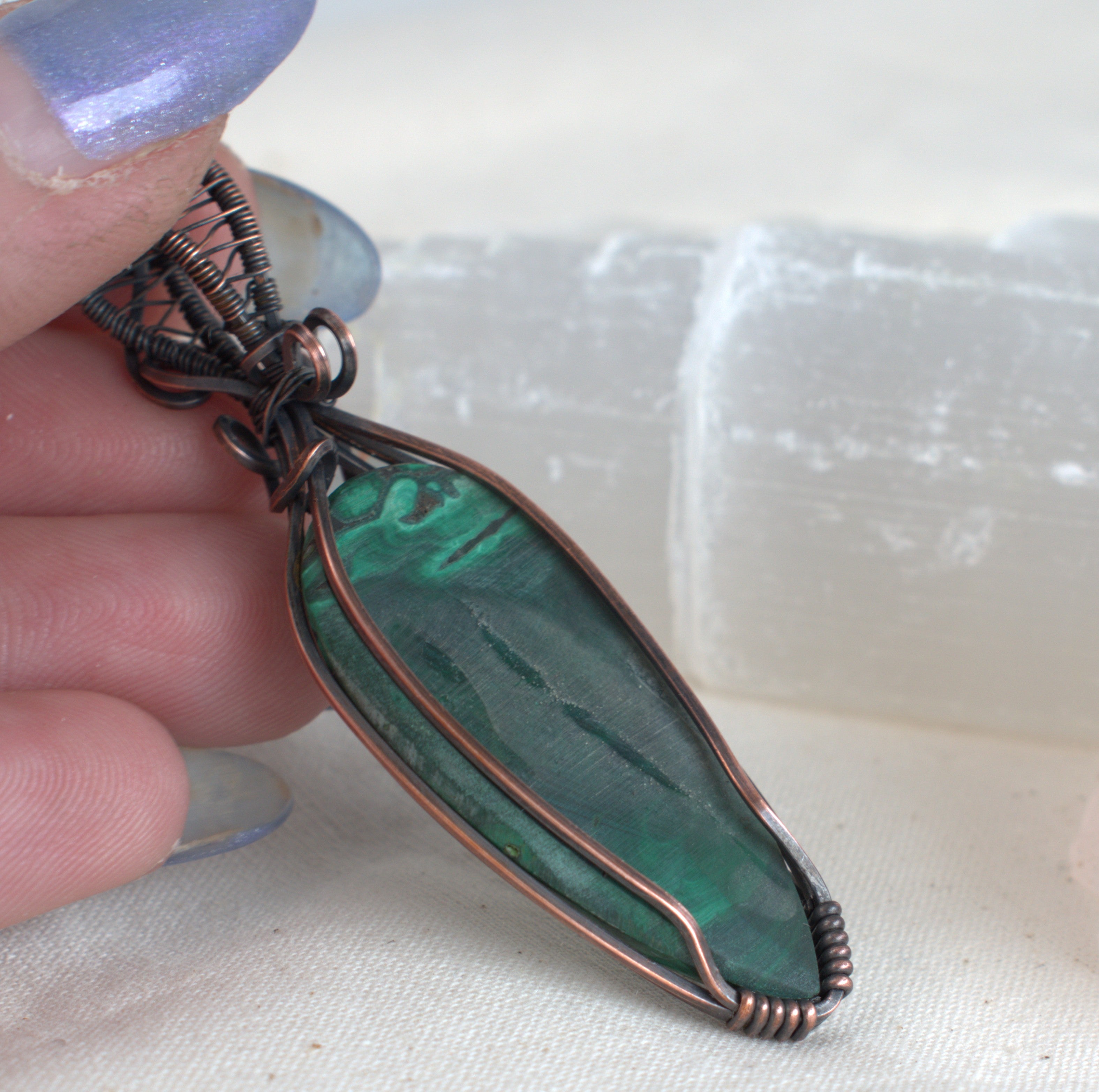 Emerald Pools - Malachite Copper Wrapped Pendant
