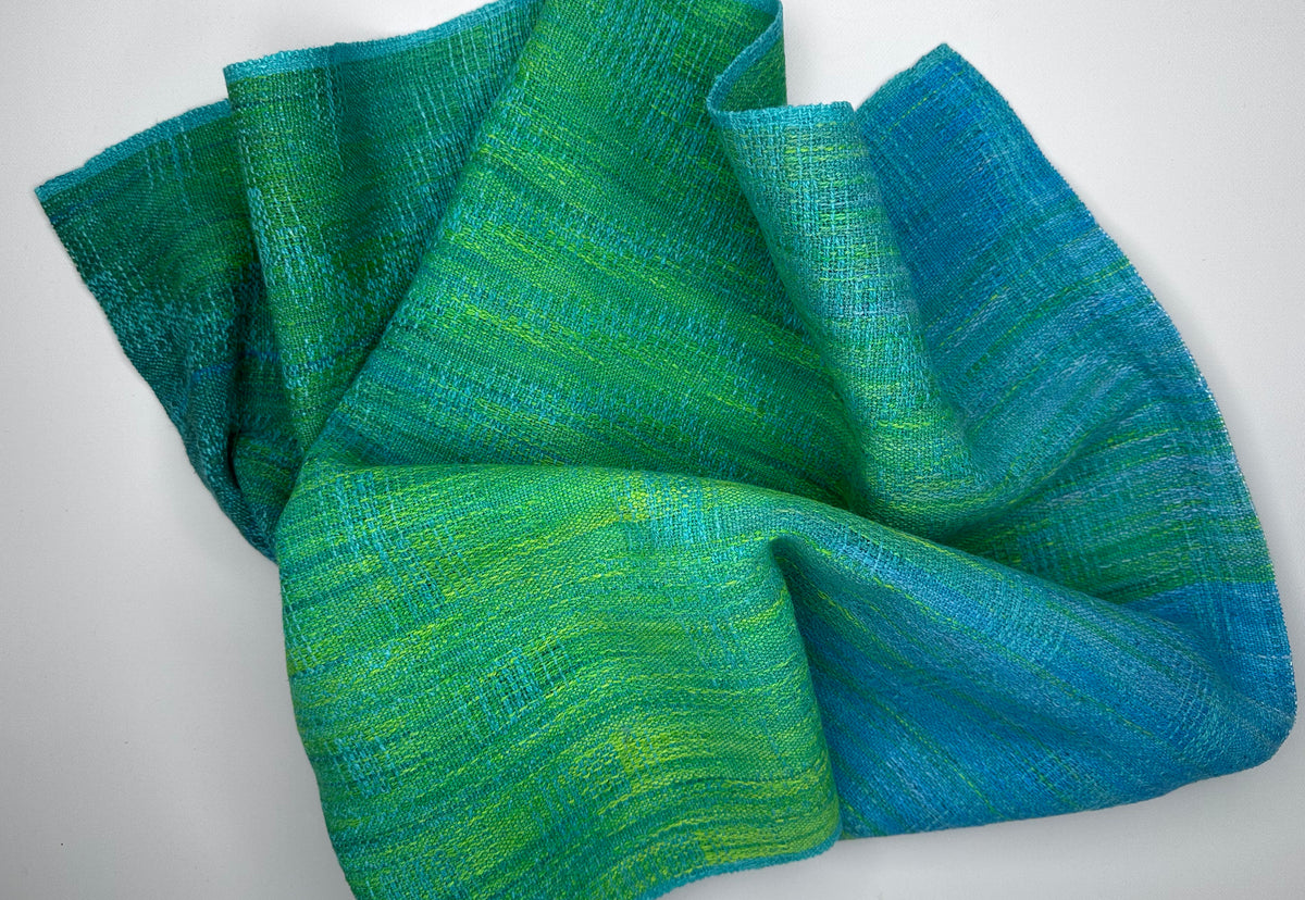 Hand-Dyed and Handwoven Linen/Cotton Tea Towels (Blue weft)