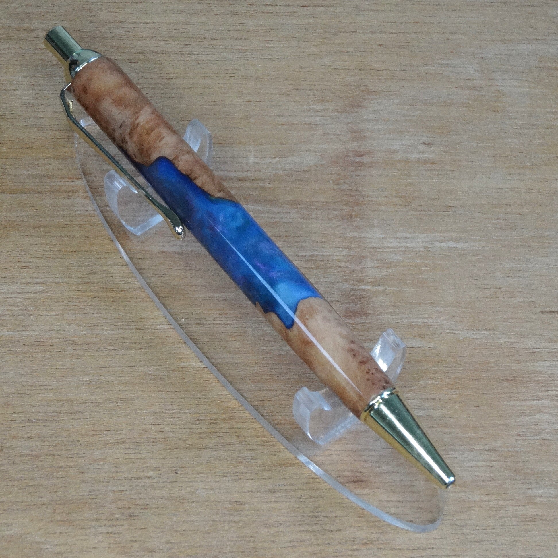 Wood-Resin Blue Swirl Pen