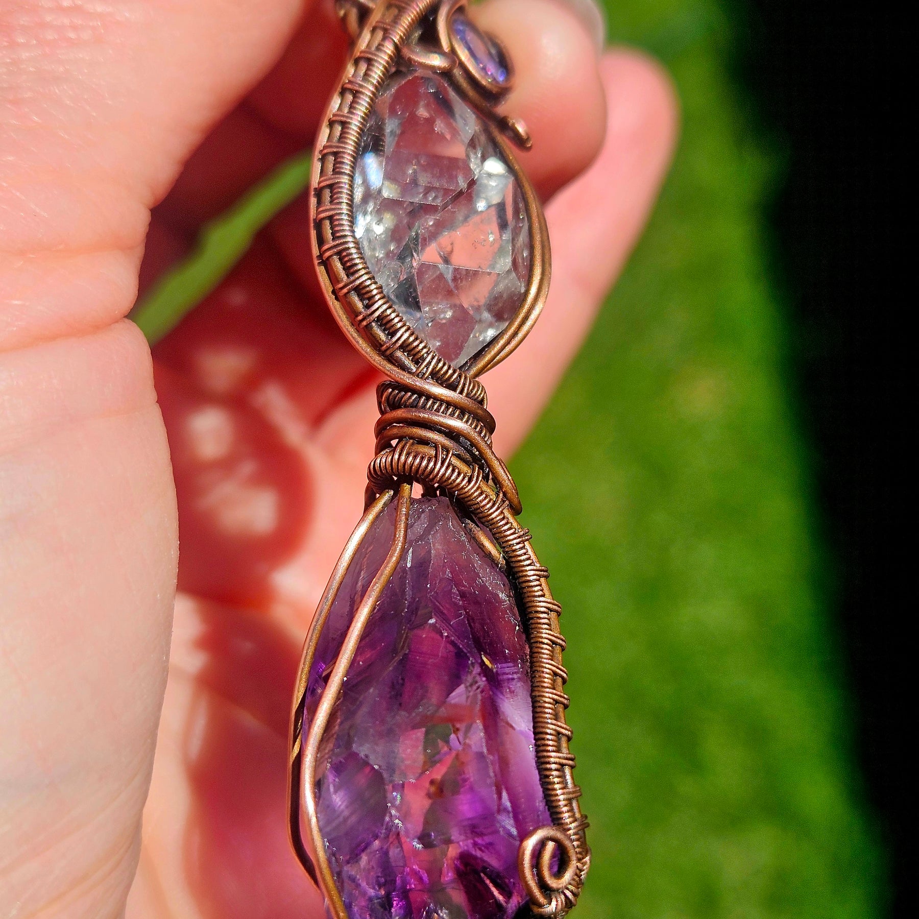 Copper Amethyst, Herkimer Diamond & Lavender Zirconia Pendant