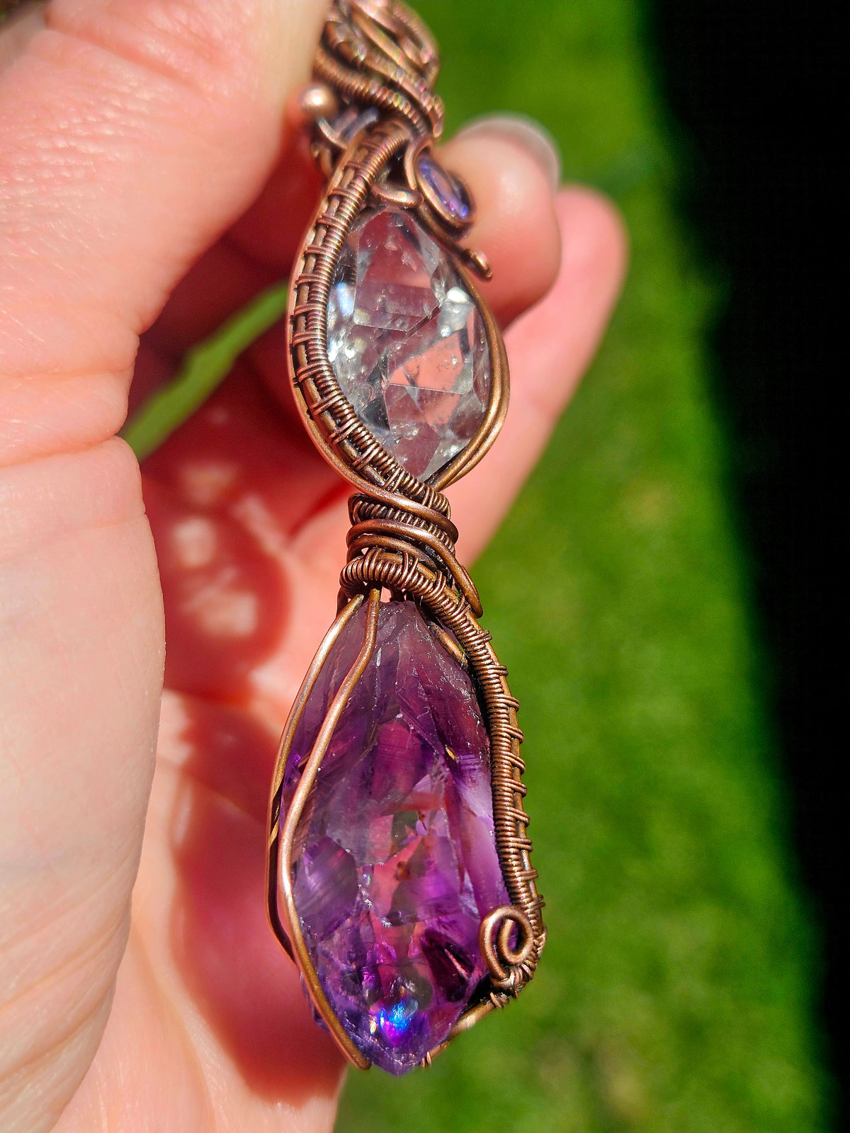 Copper Amethyst, Herkimer Diamond & Lavender Zirconia Pendant