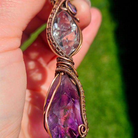 Copper Amethyst, Herkimer Diamond & Lavender Zirconia Pendant