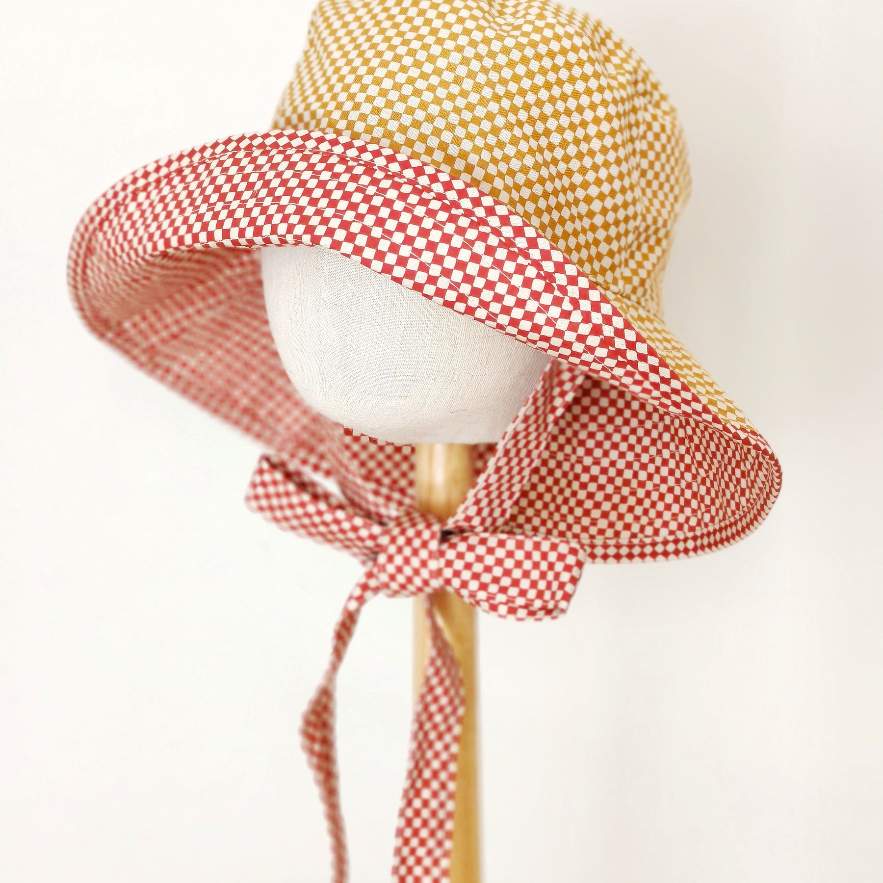 Kids Summer Reversible Sun, Gingham Kids Sun Hat