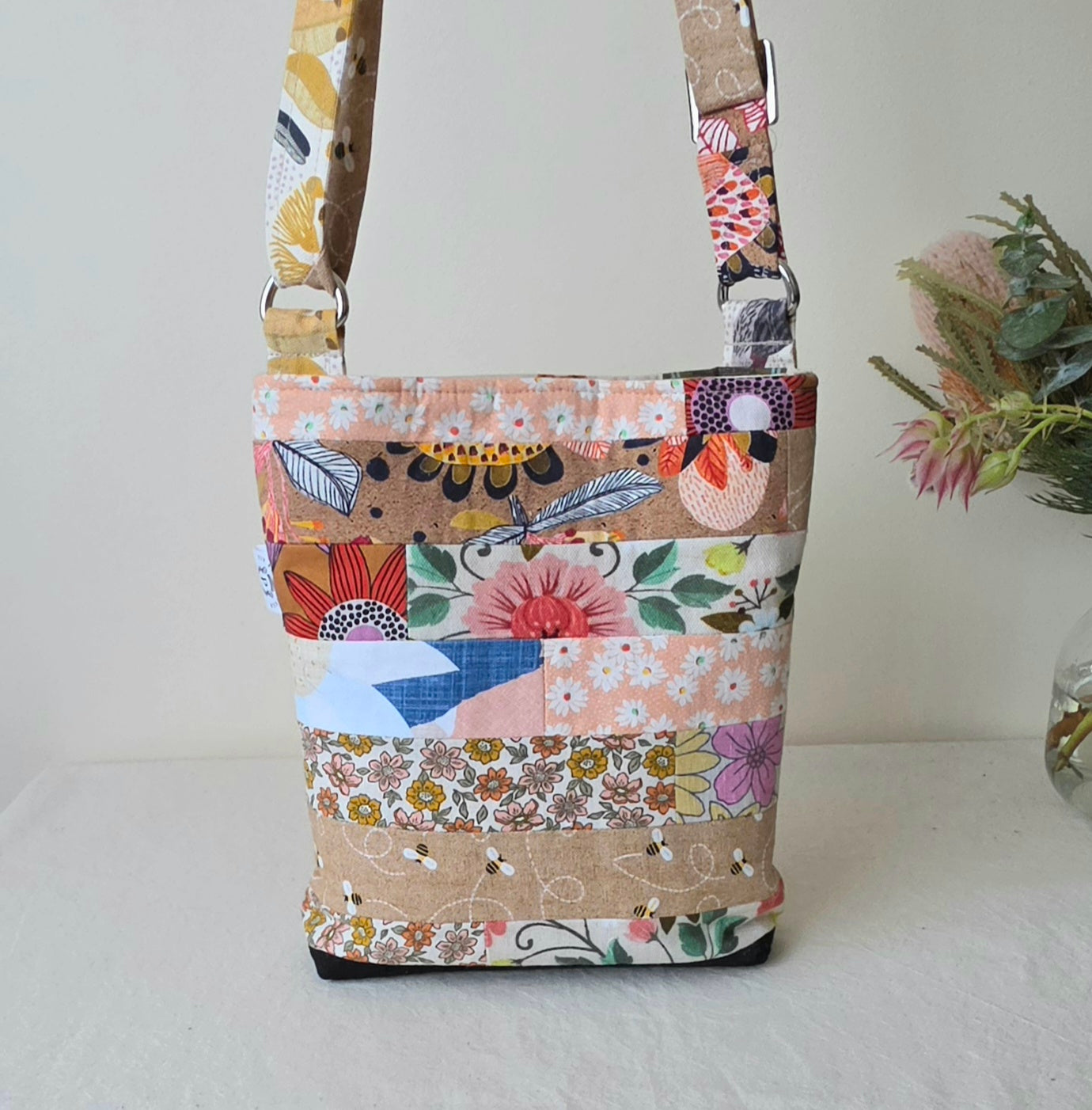 Repurposed Remnant Fabric Crossbody Bag - Cat lovers