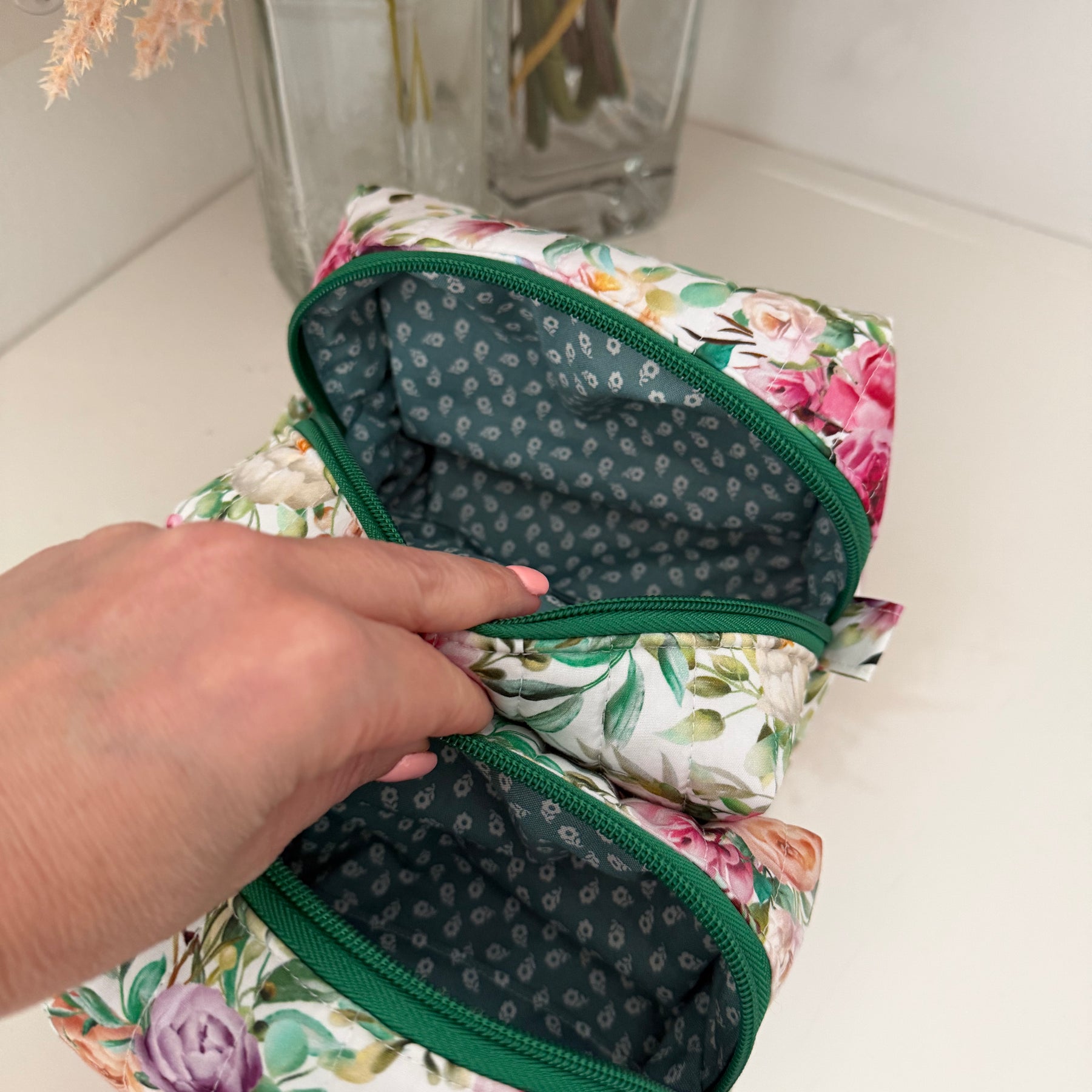 Boxy Zipper Pouch - White Floral