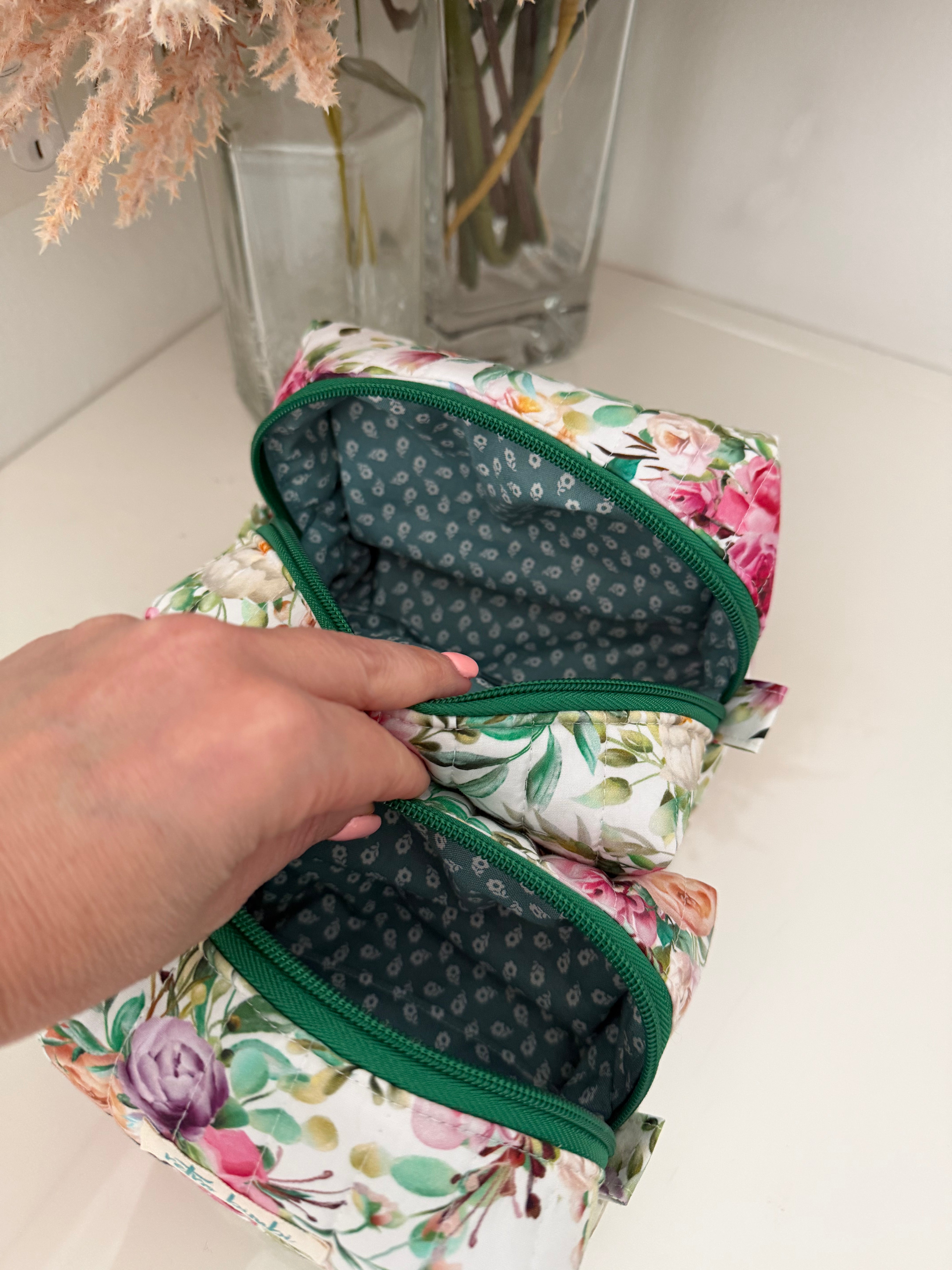 Boxy Zipper Pouch - White Floral