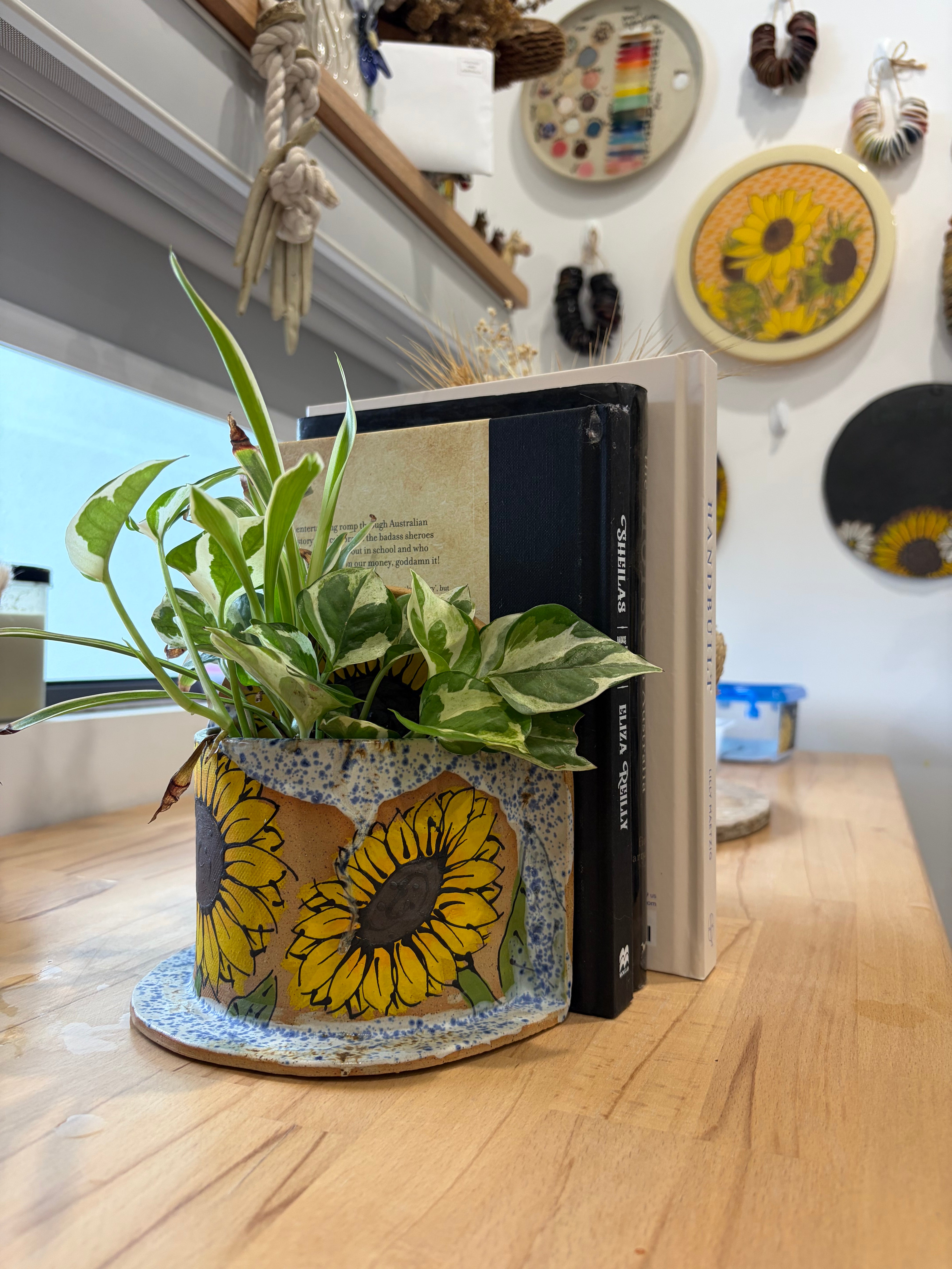 Handmade Planter Bookends - Sunflowers