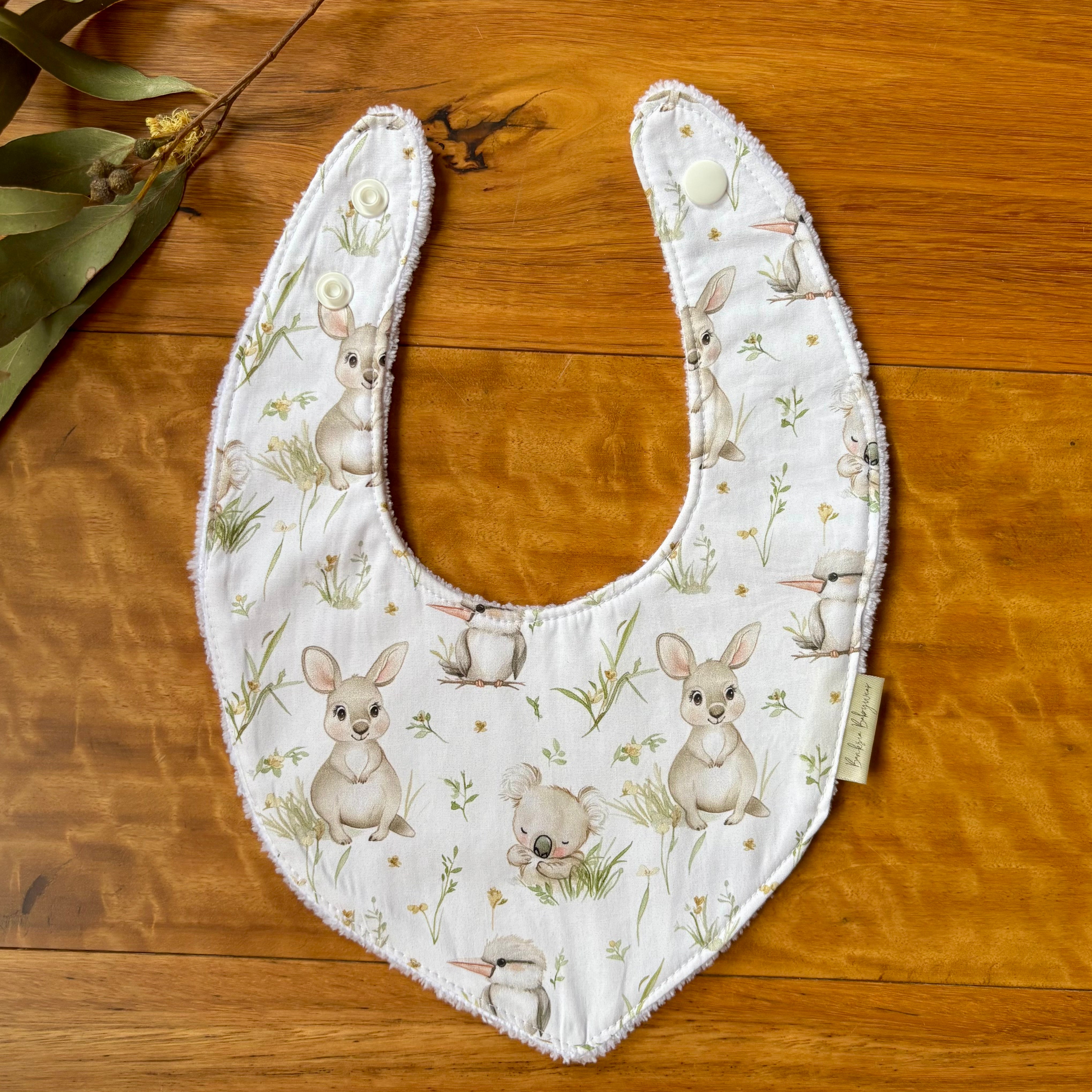 Baby Bib and Burp Cloth Set | Kangaroo Fields | Ready to Ship
