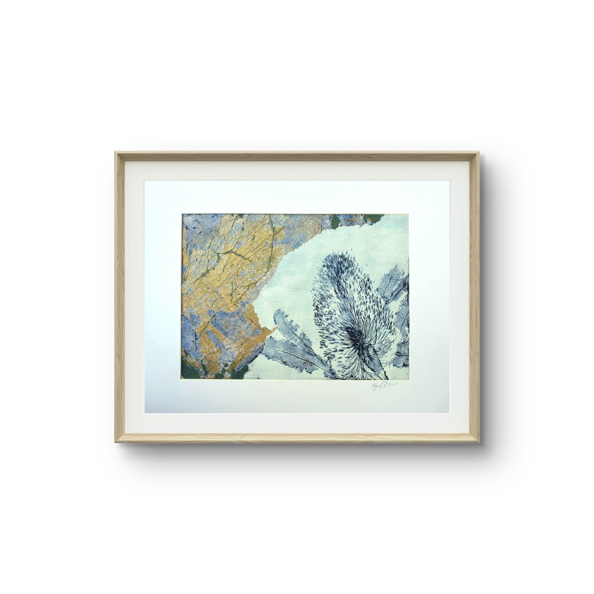 Banksia White and Blue collage | Mixed media monoprint on paper | Original artwork | A4