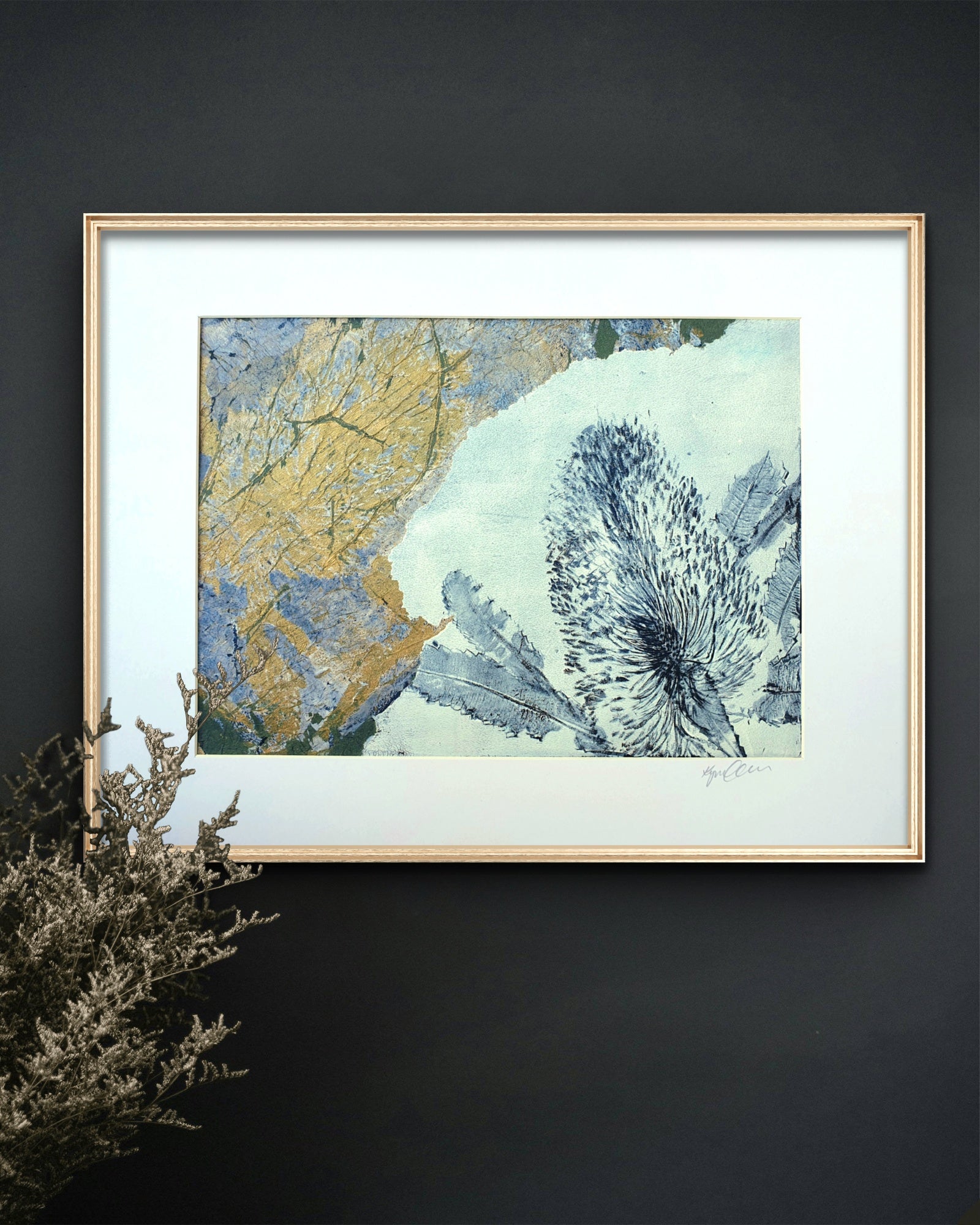 Banksia White and Blue collage | Mixed media monoprint on paper | Original artwork | A4