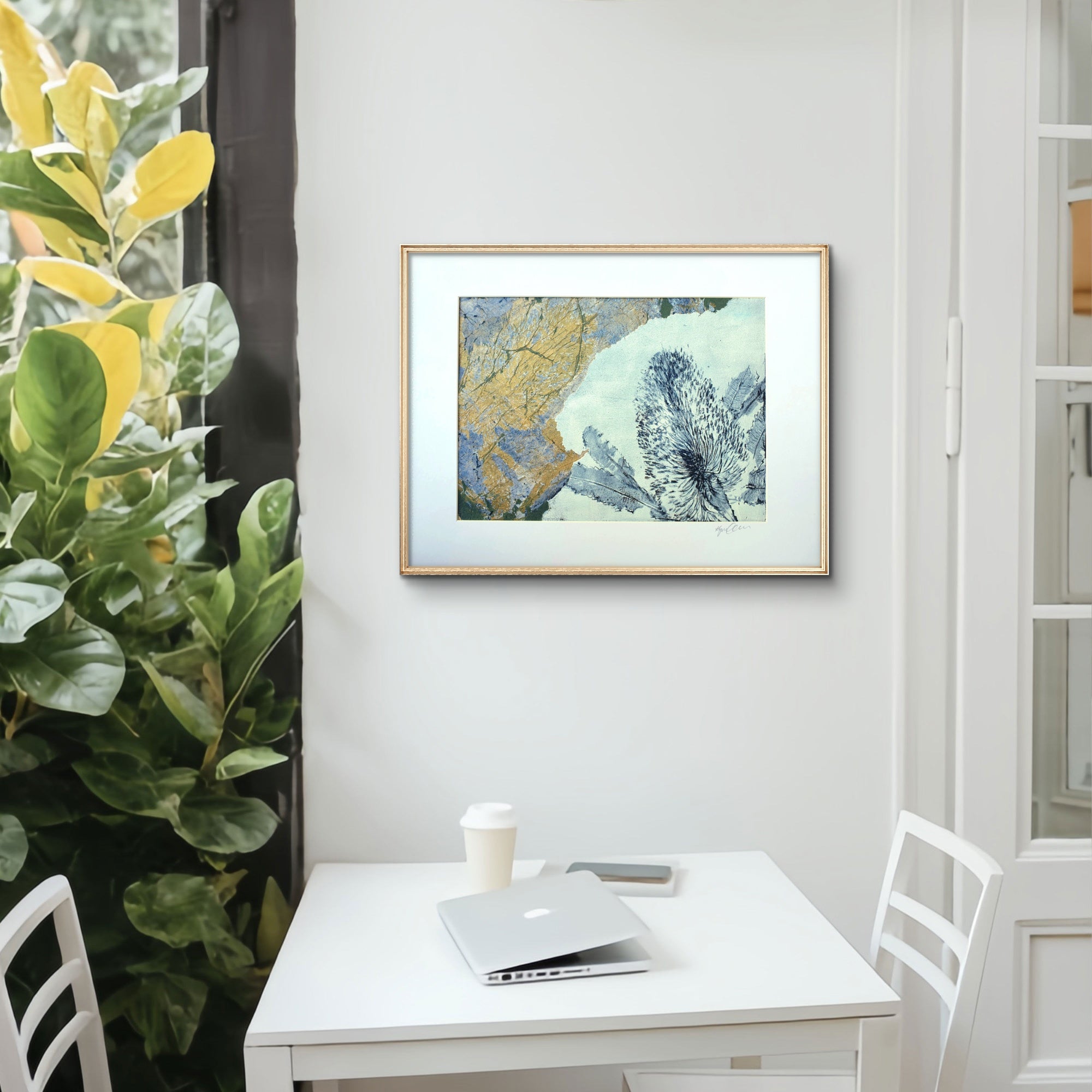 Banksia White and Blue collage | Mixed media monoprint on paper | Original artwork | A4