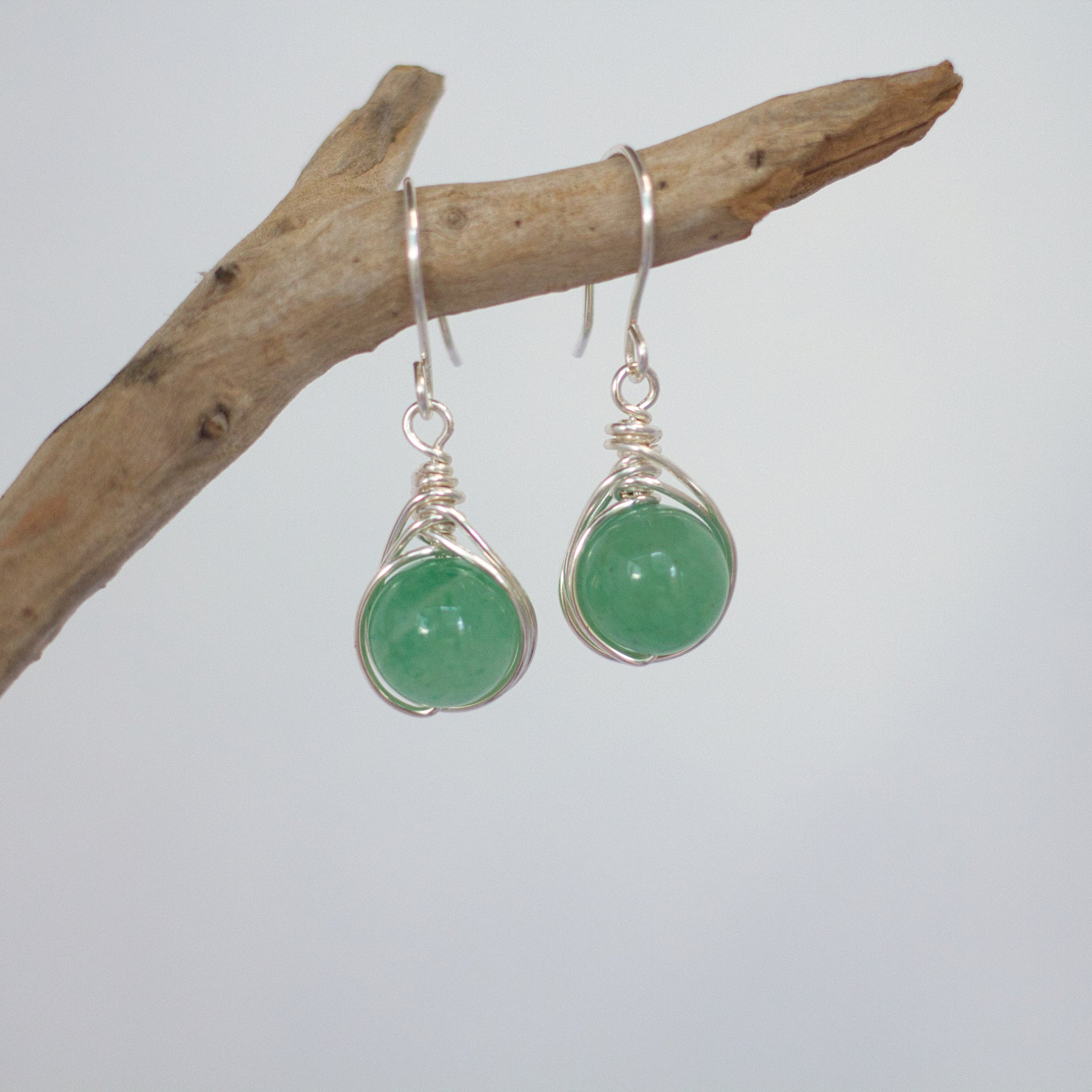 Green Aventurine Gemstone Dangle Earrings | Wire Wrap Jewellery