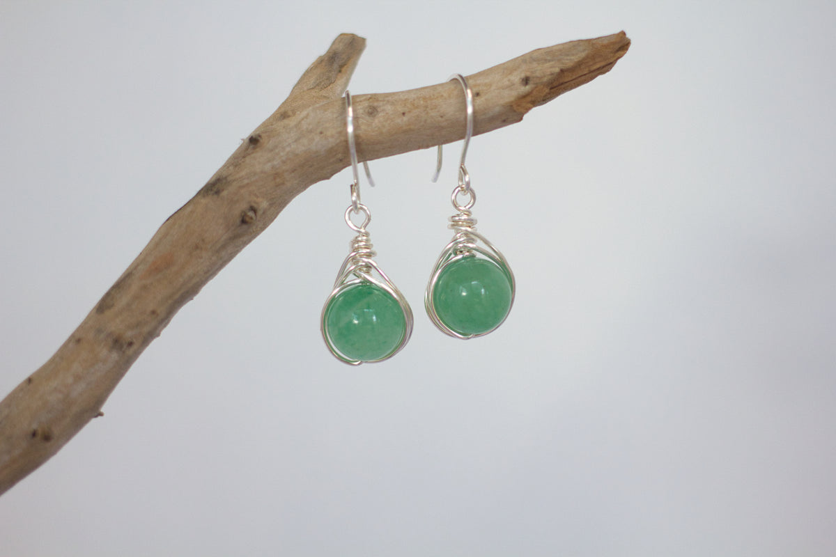 Green Aventurine Gemstone Dangle Earrings | Wire Wrap Jewellery