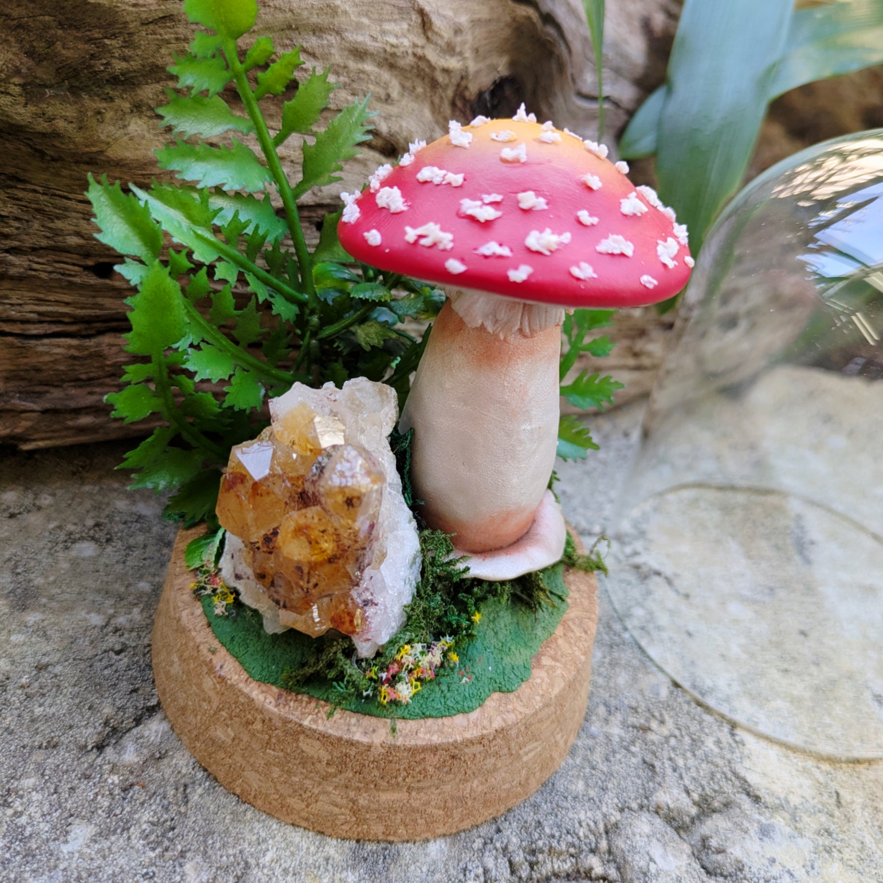 Enchanted Amanita Mushroom Dome with a Citrine Cluster