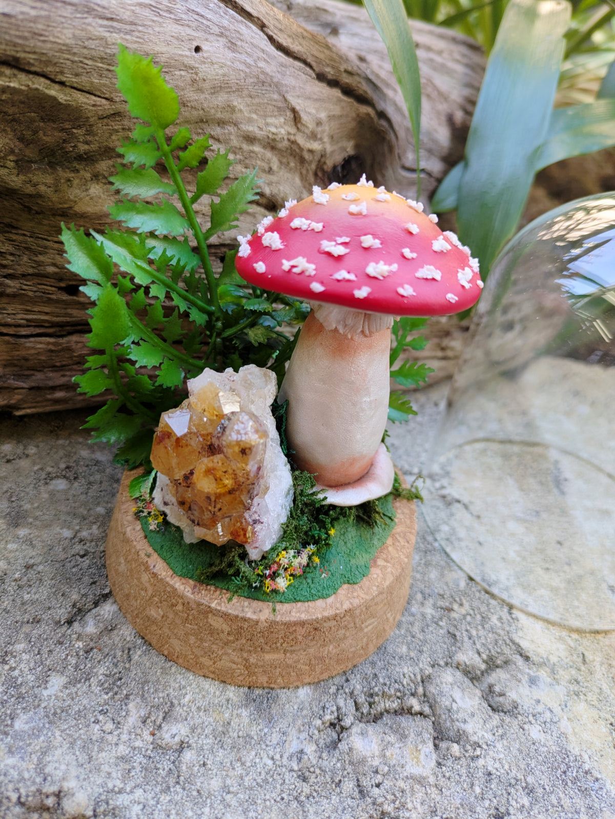 Enchanted Amanita Mushroom Dome with a Citrine Cluster