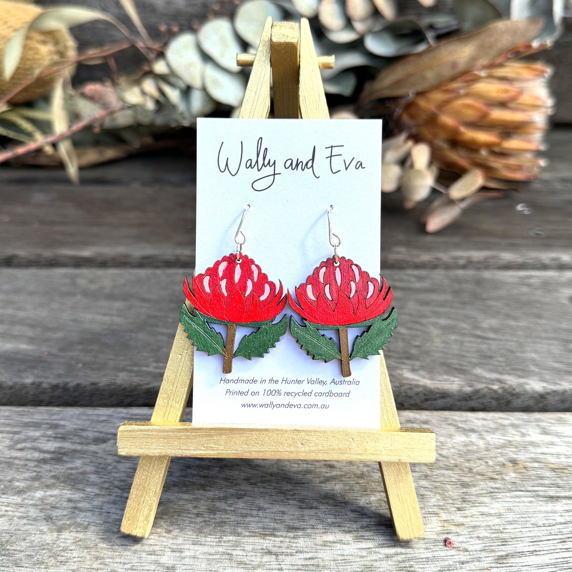 Waratah Flower Hand Painted Wood Earrings