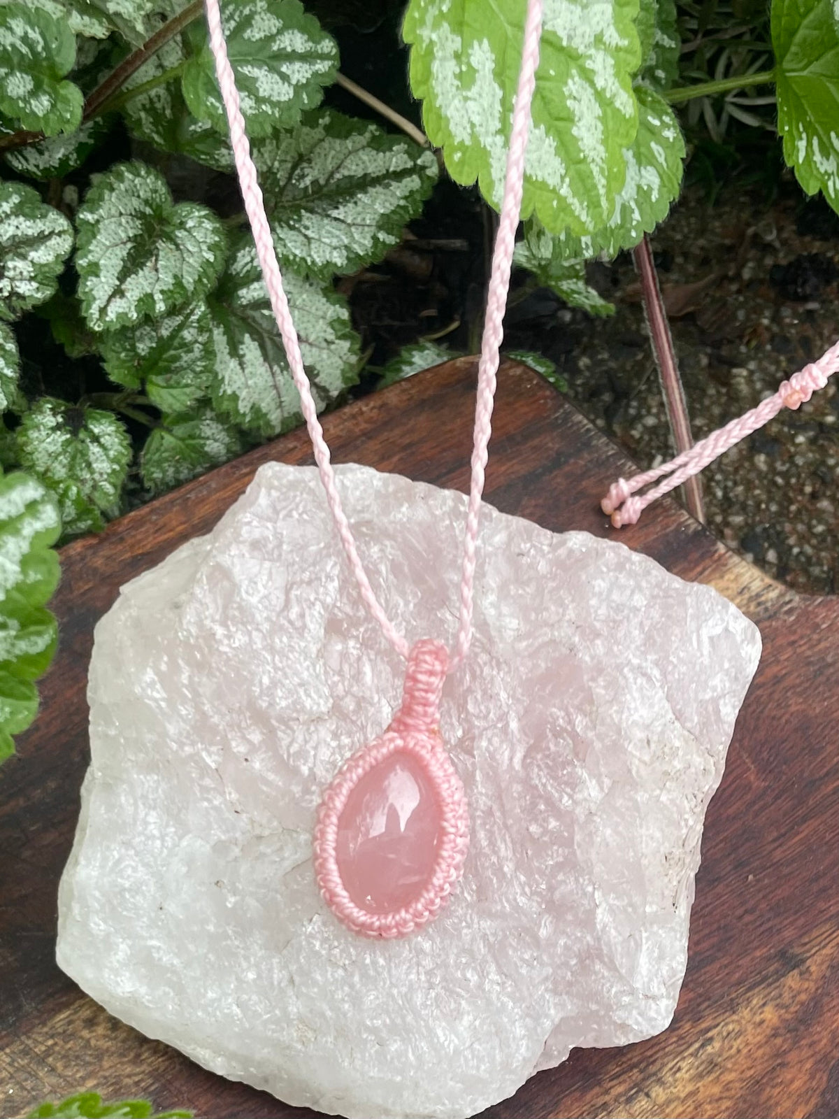 Rose Quartz, Pink gemstone macrame necklace, adjustable