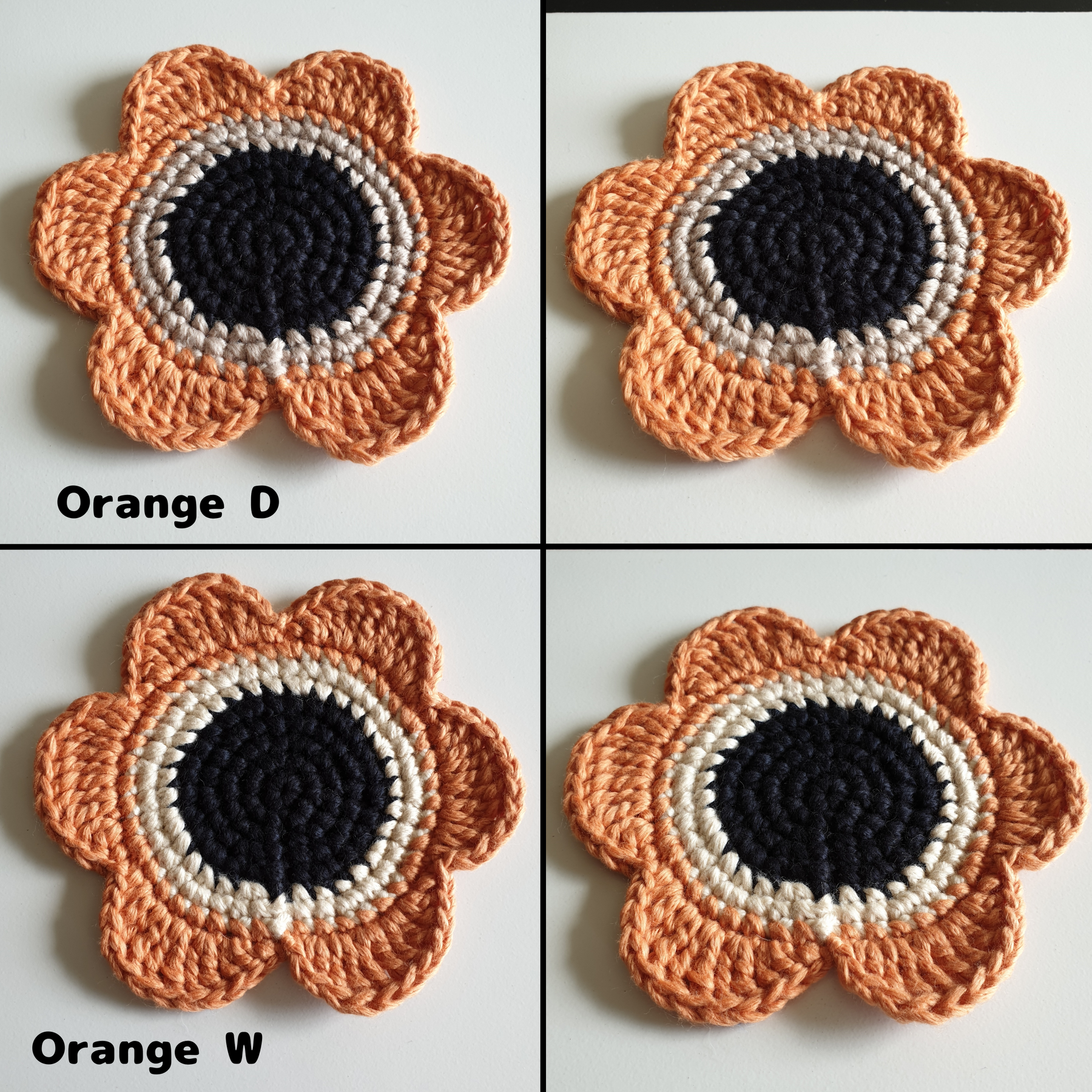 Hand knitted Daisy Flower Soft Coaster : Green Yellow Orange