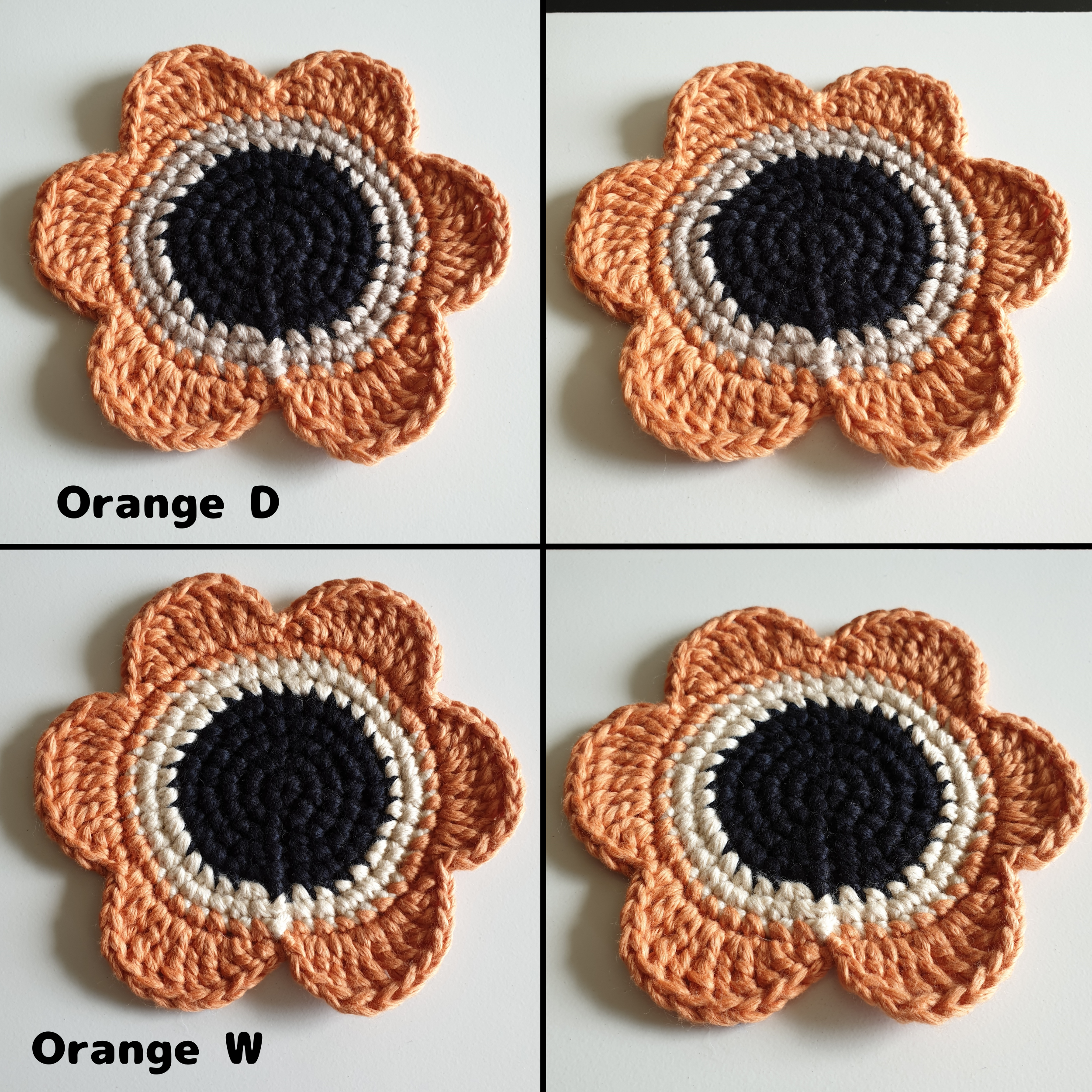 Hand knitted Daisy Flower Soft Coaster : Green Yellow Orange