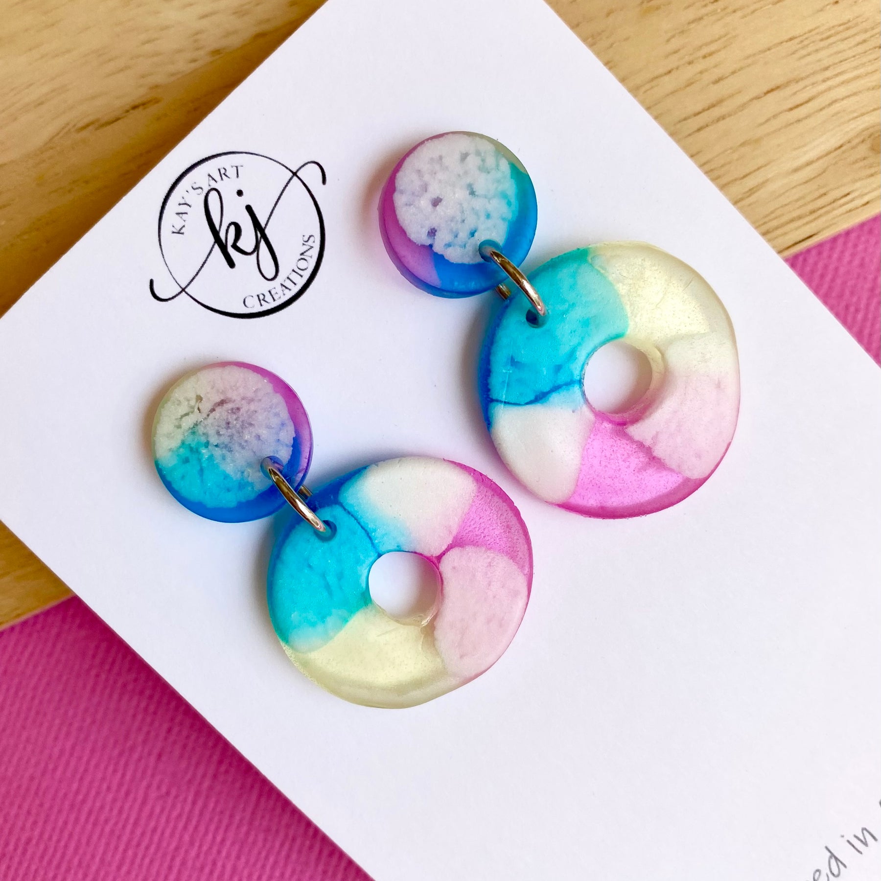 Handmade Rainbow Stud Hoop Earrings