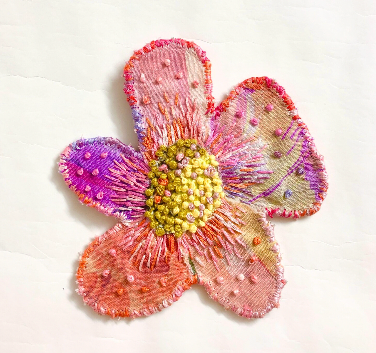 Slow Stitched Unique Flower Drink Coaster - Tangerine